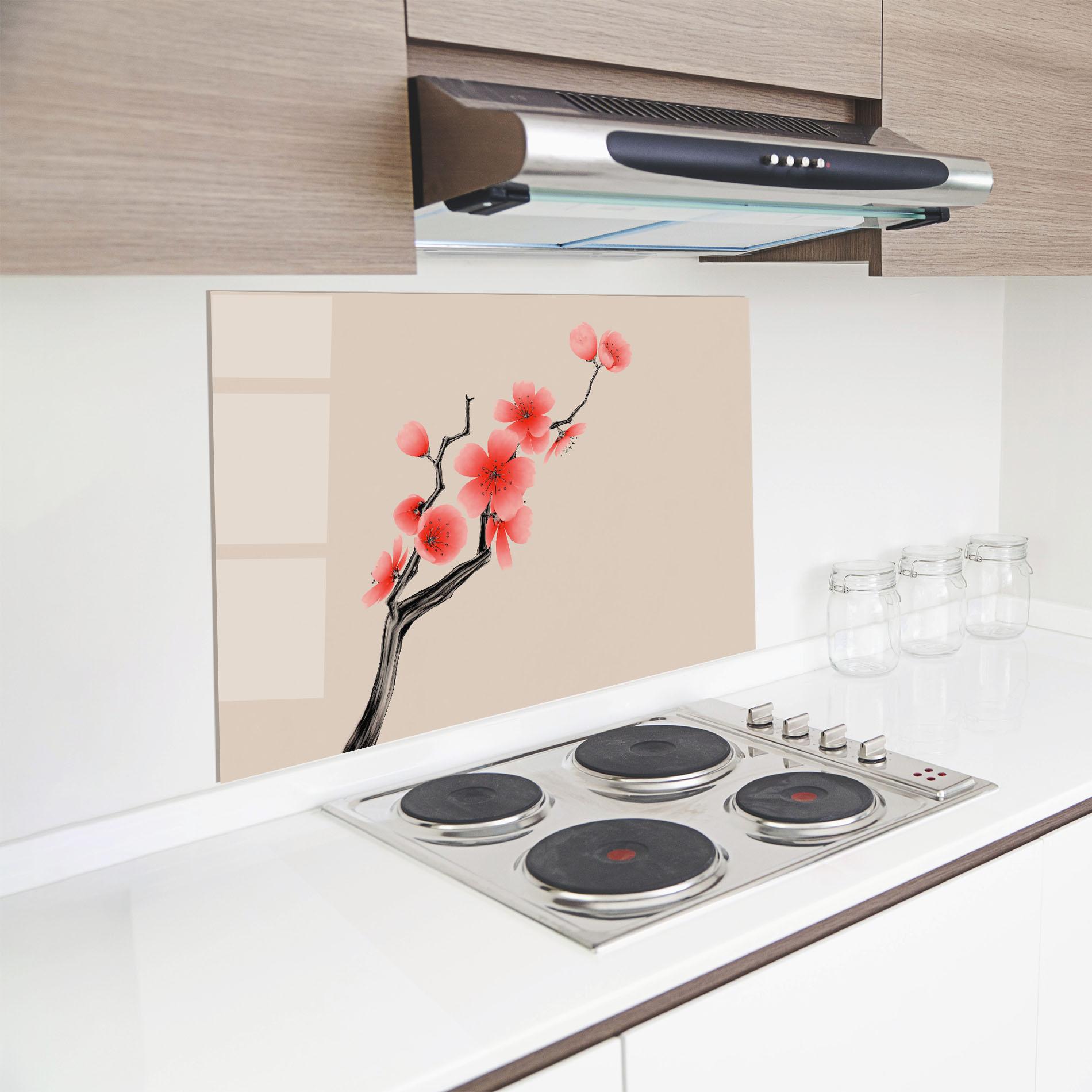 Küchenrückwand Glas Chinese Plum Blossom mockup 8