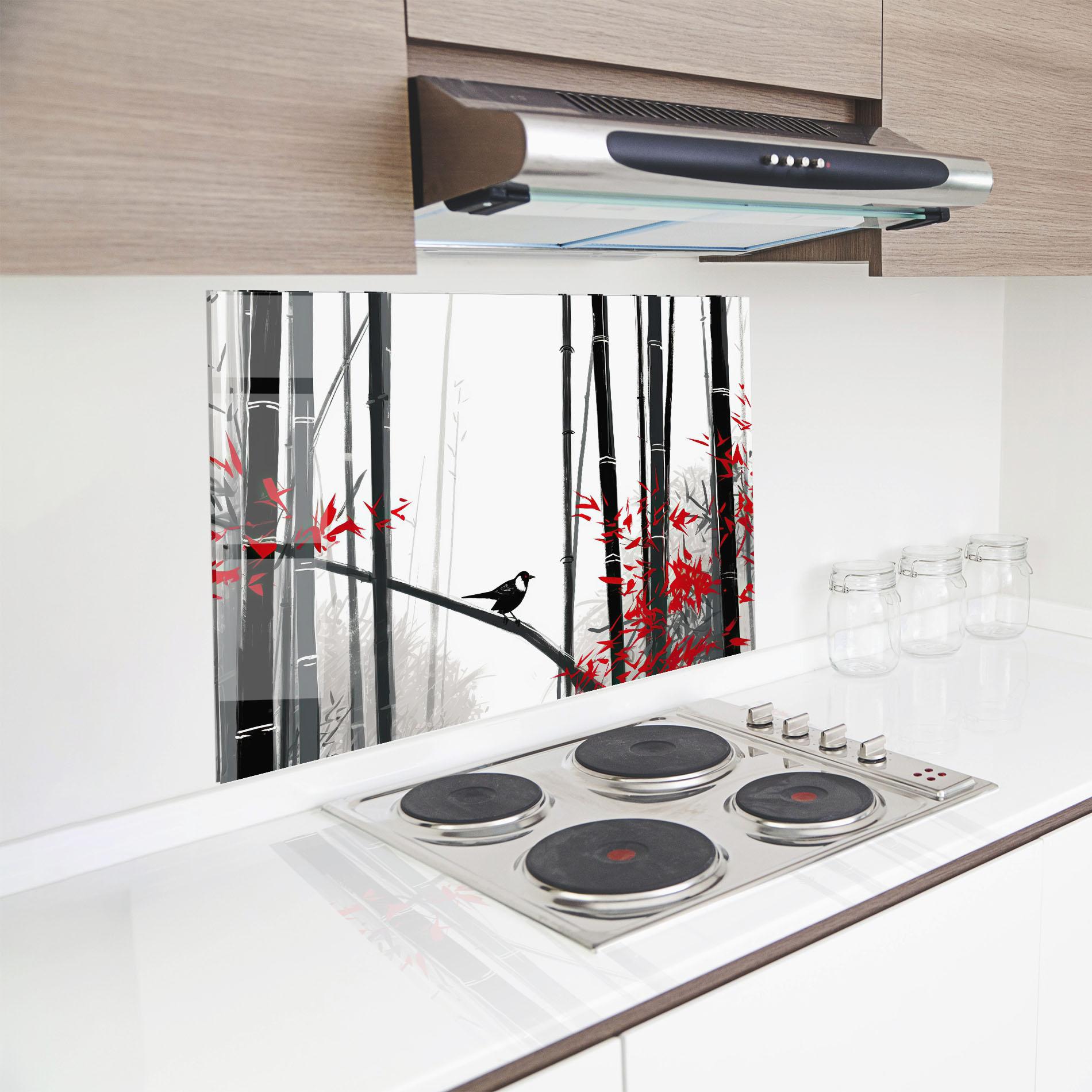 Küchenrückwand Glas Chinese Red Leafs mockup 8
