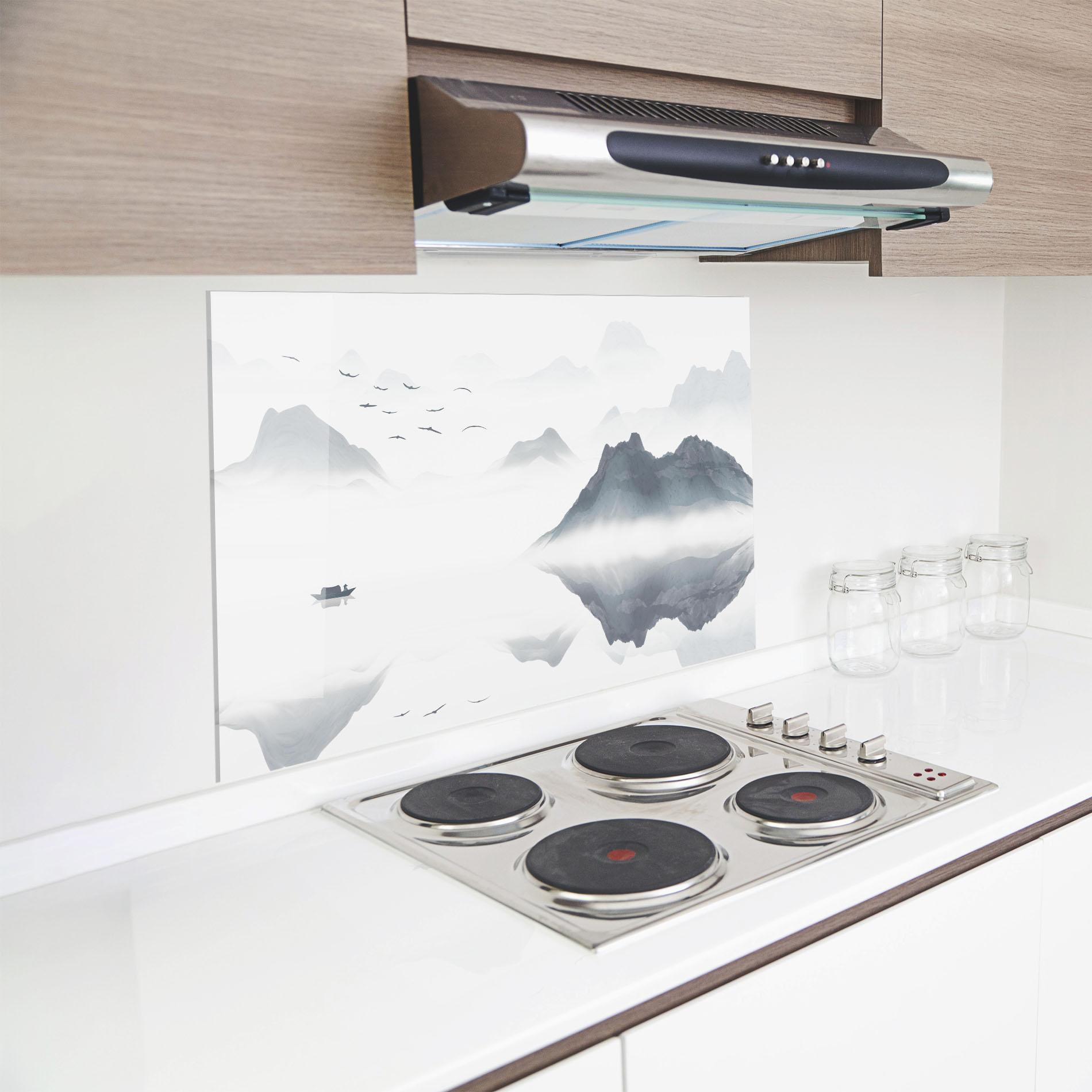 Küchenrückwand Glas Chinese Style Mountains mockup 8