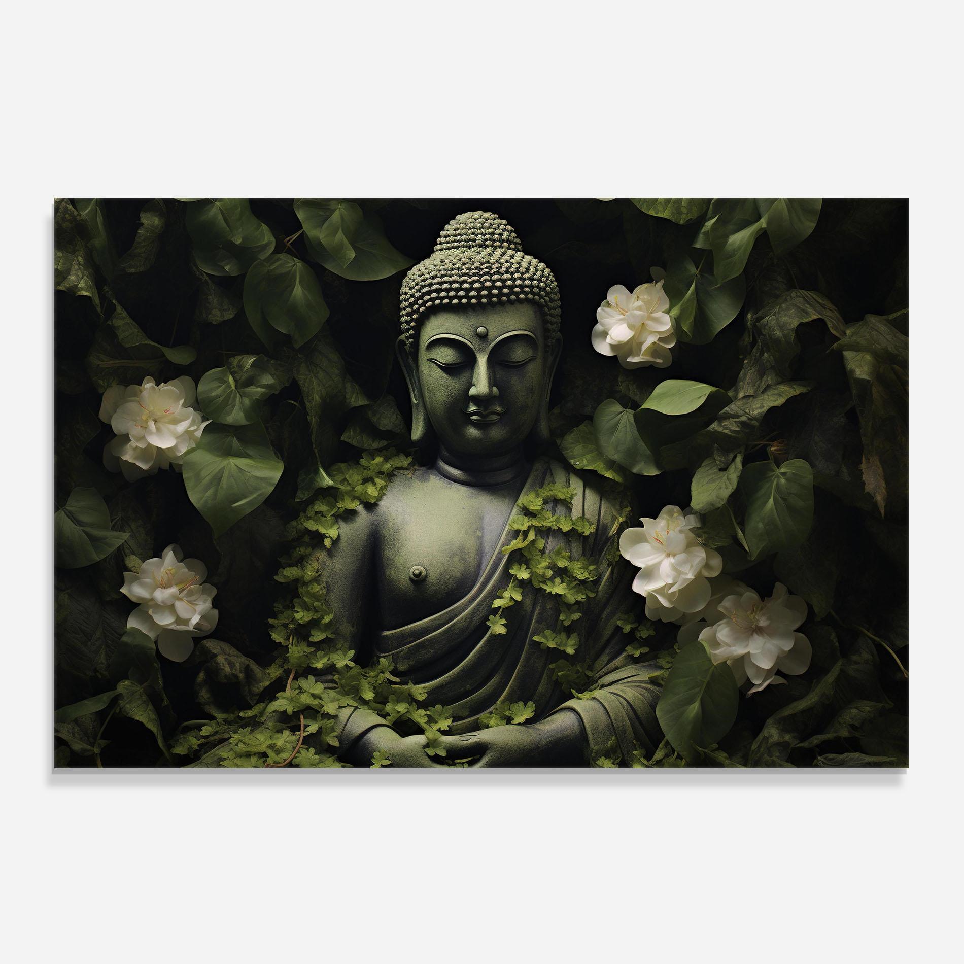 Küchenrückwand Glas Buddha Lotus Statue mockup 0