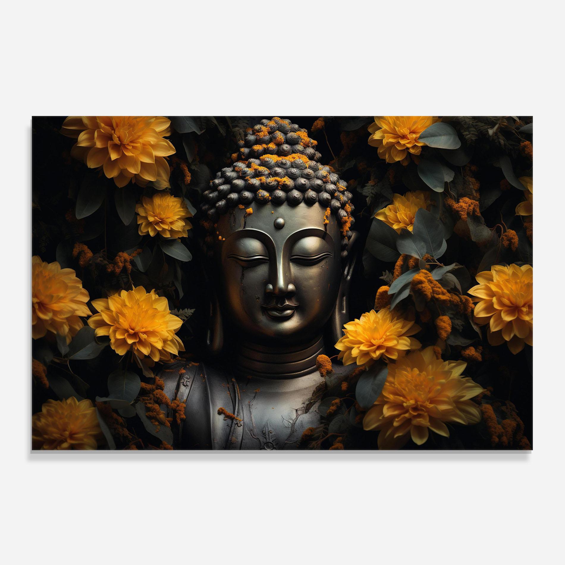 Küchenrückwand Glas Buddha Peace Statue mockup 0