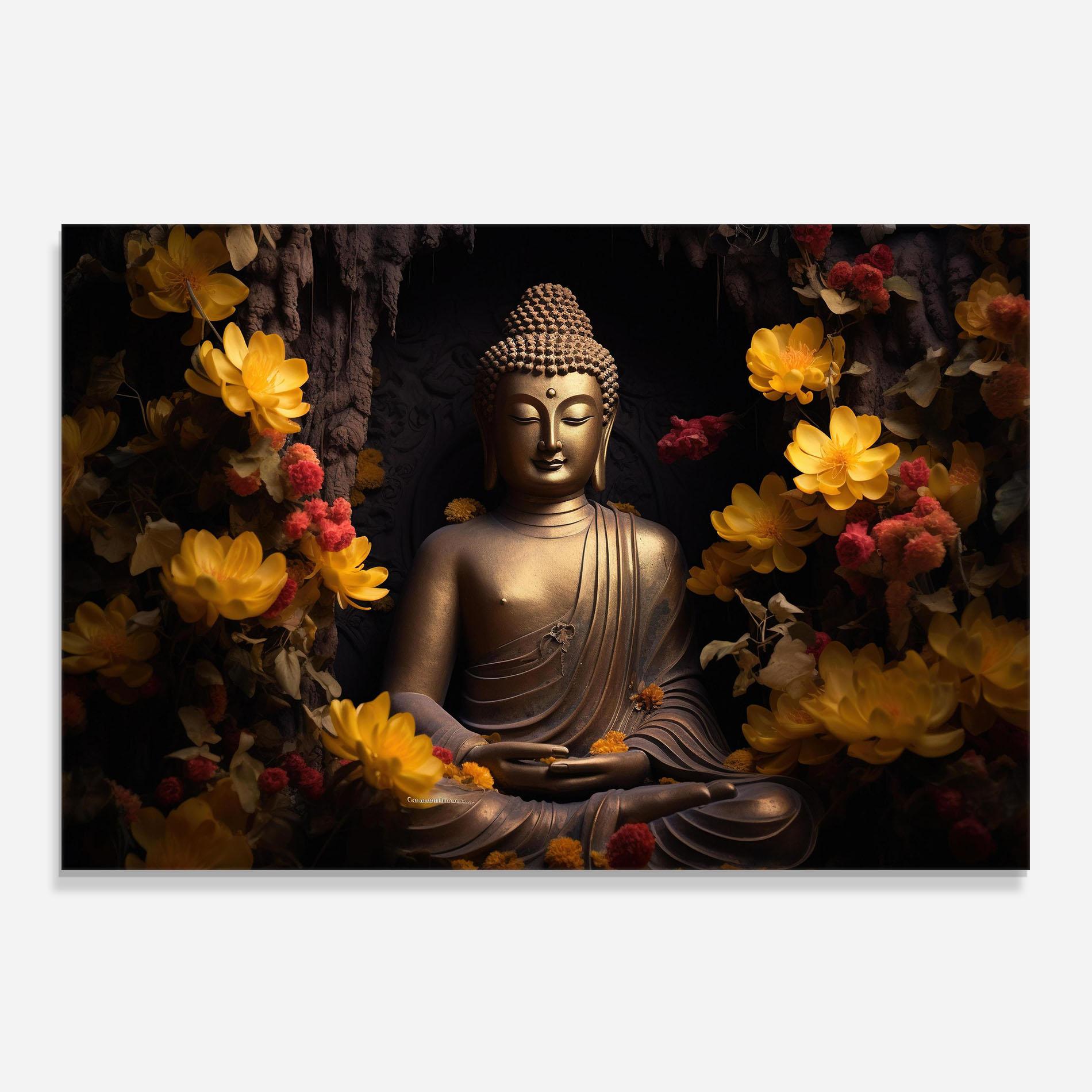 Küchenrückwand Glas Buddha Yellow Red mockup 0