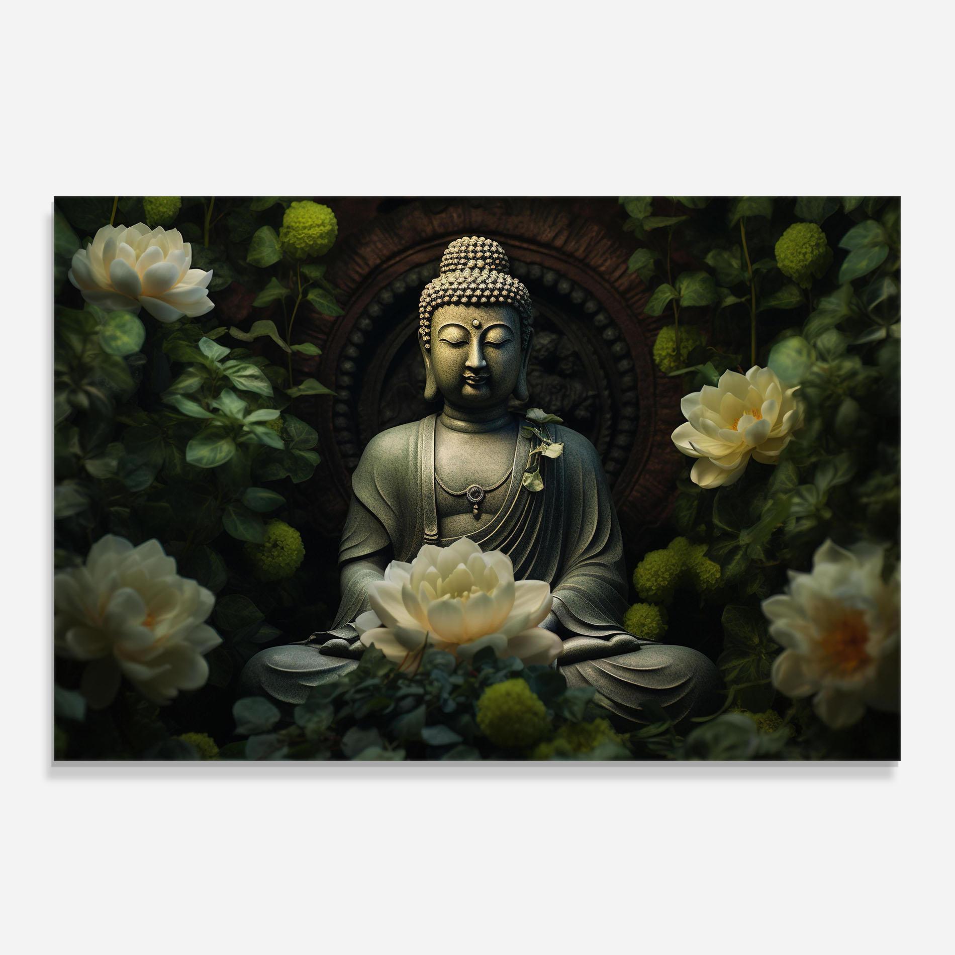 Küchenrückwand Glas Cream Flower Buddha mockup 0