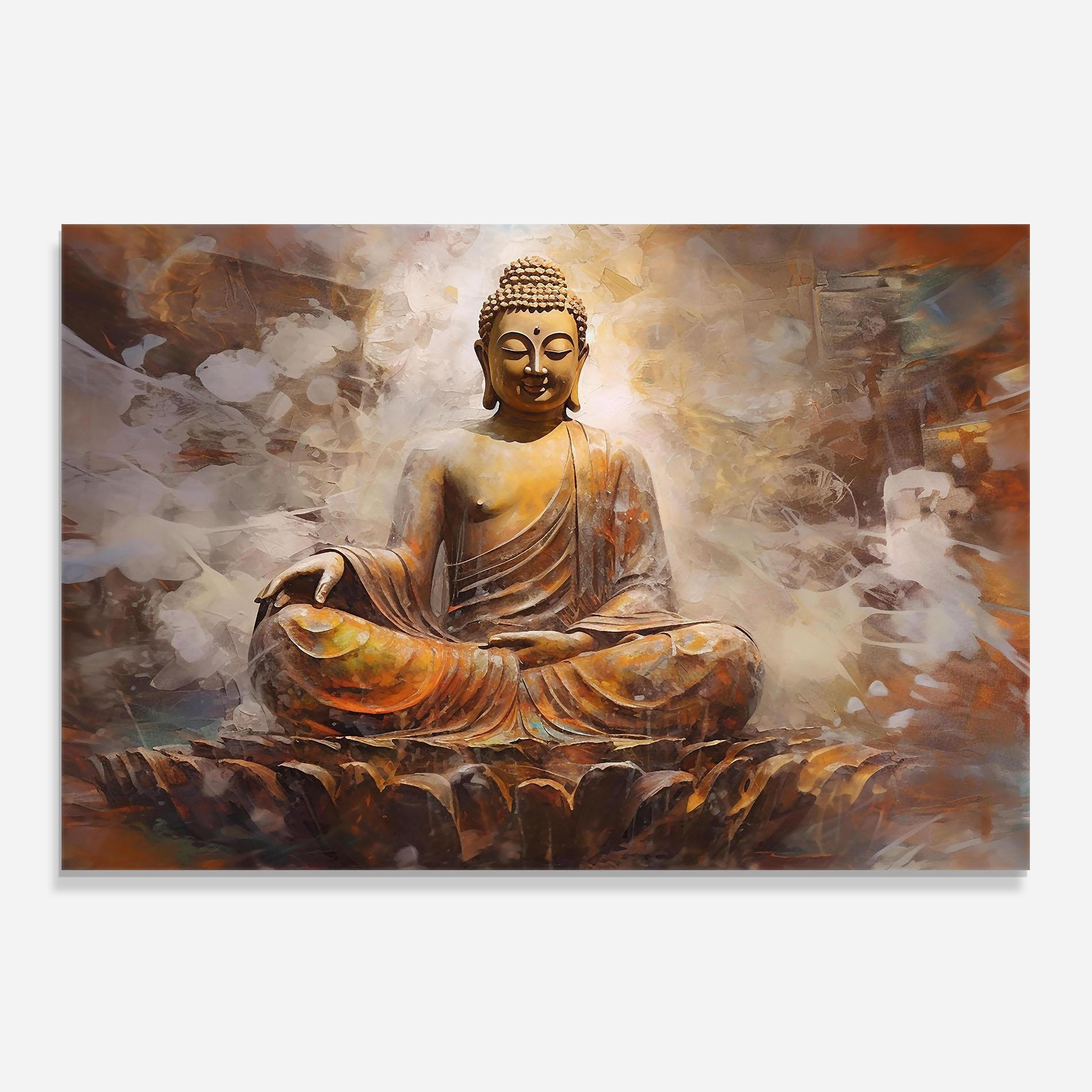 Küchenrückwand Glas Cream Orange Buddha mockup 0