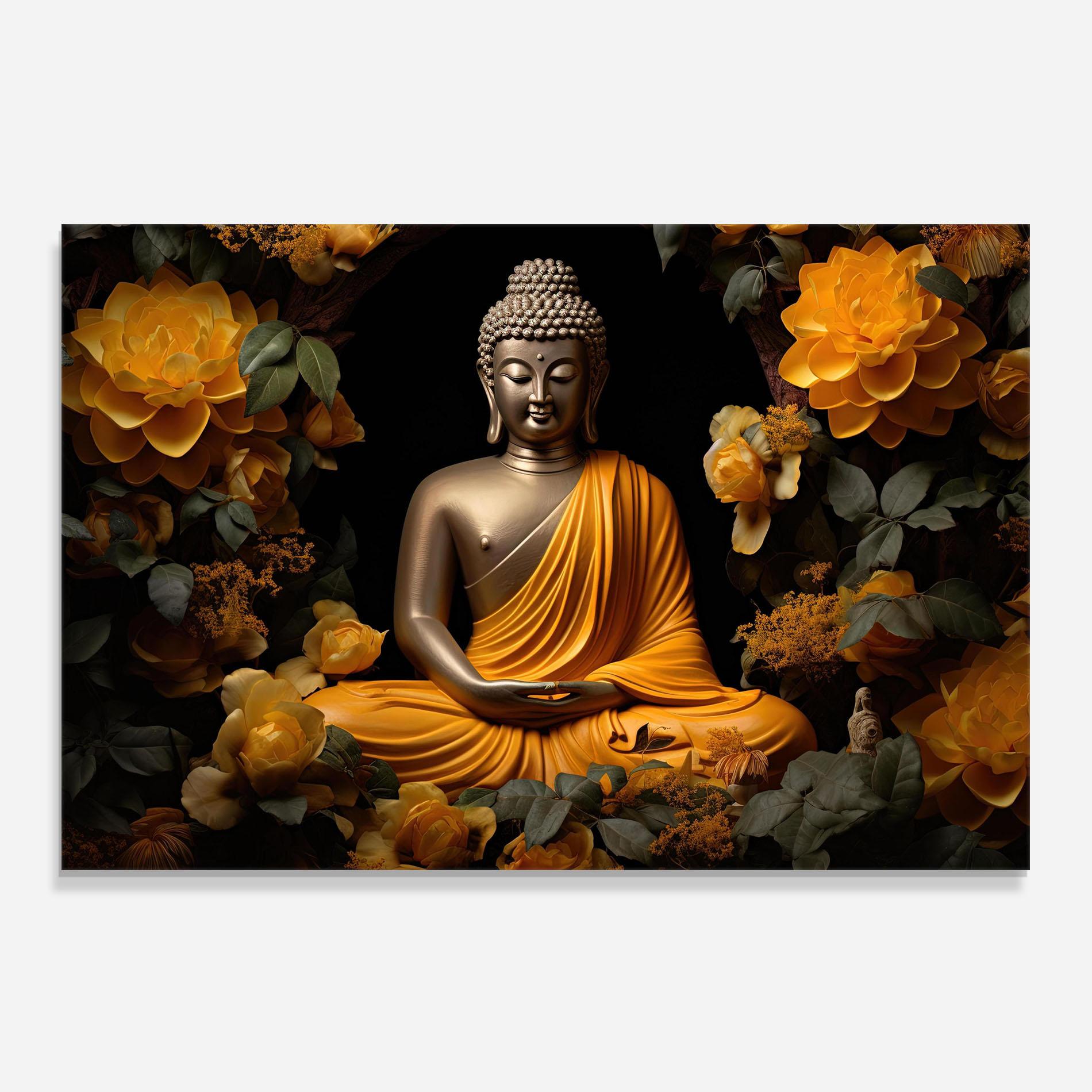 Küchenrückwand Glas Gold Buddha Flower mockup 0