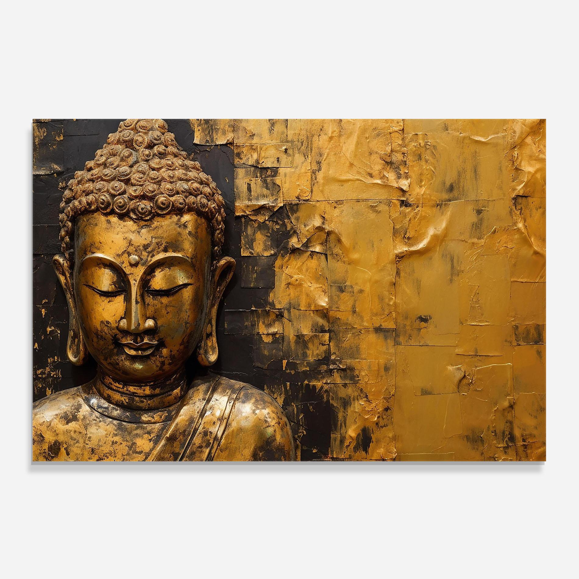 Küchenrückwand Glas Gold Paint Buddha mockup 0