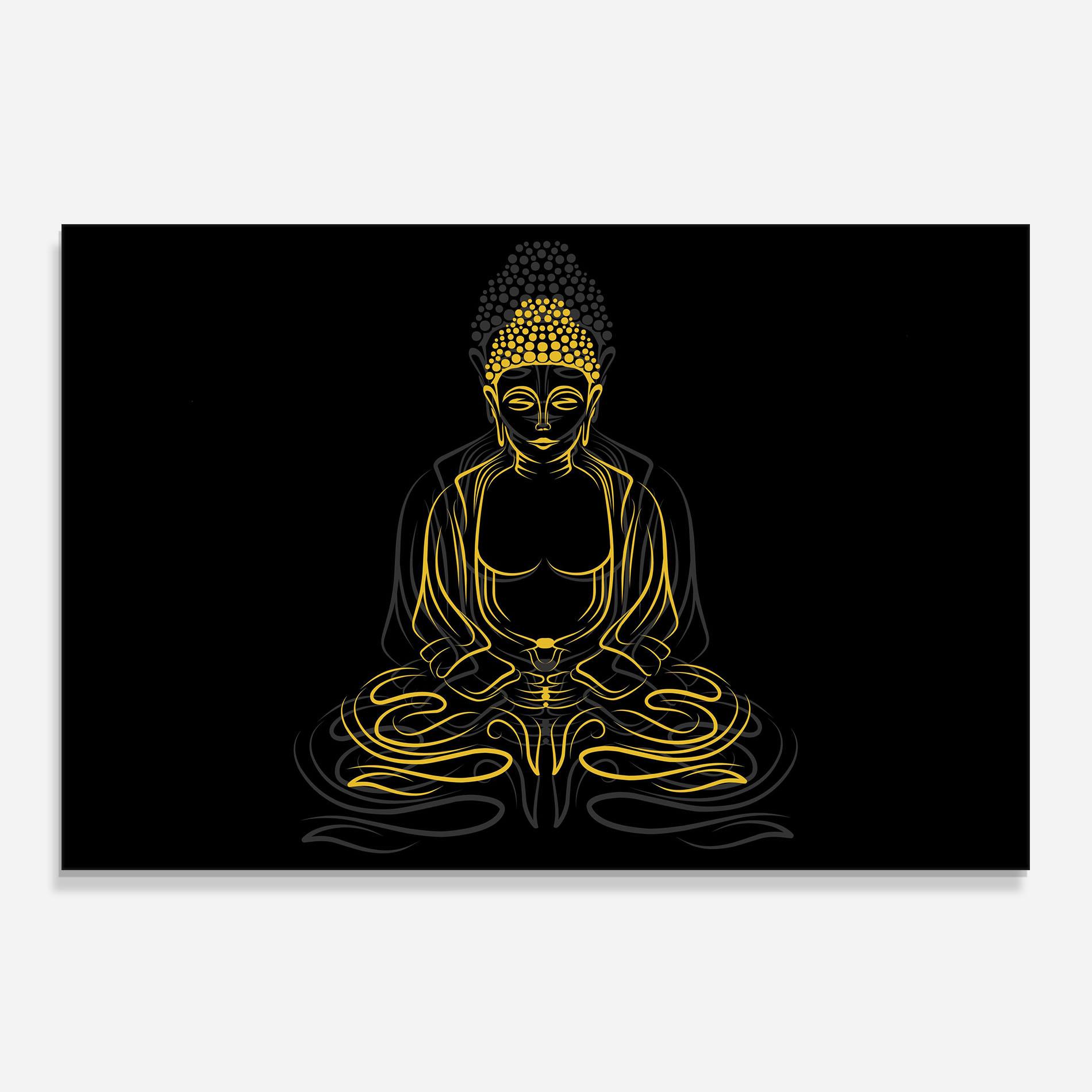 Küchenrückwand Glas Grey Yellow Buddha mockup 0