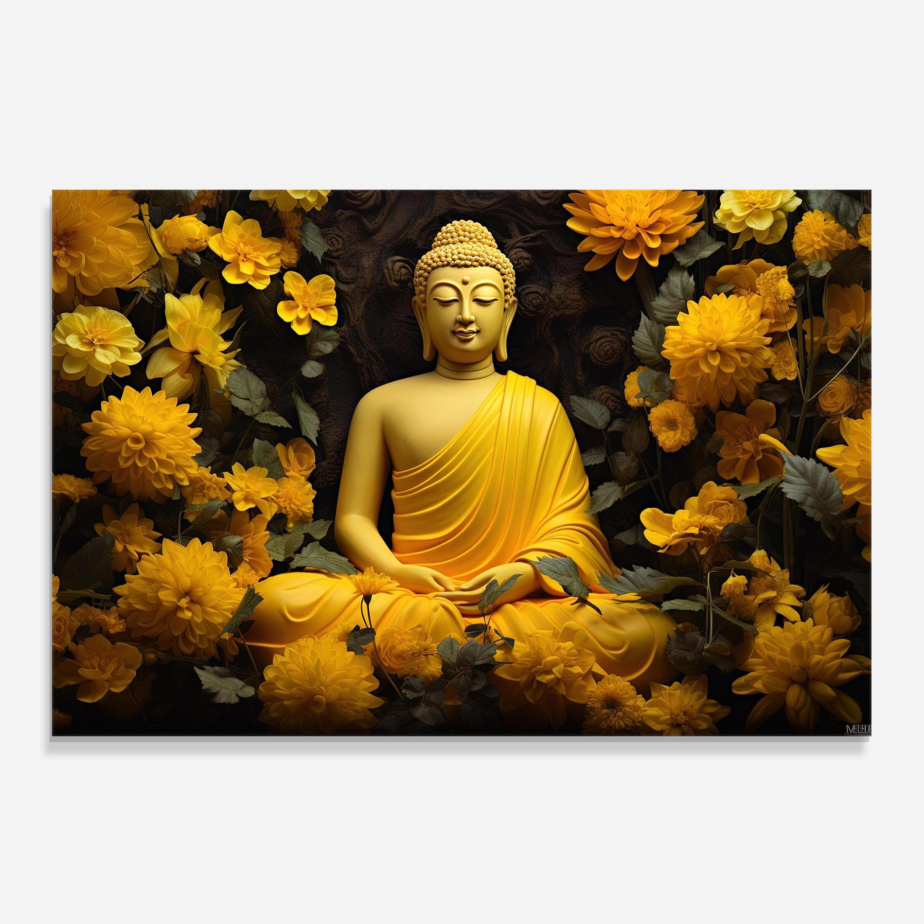Küchenrückwand Glas Light Yellow Buddha mockup 0