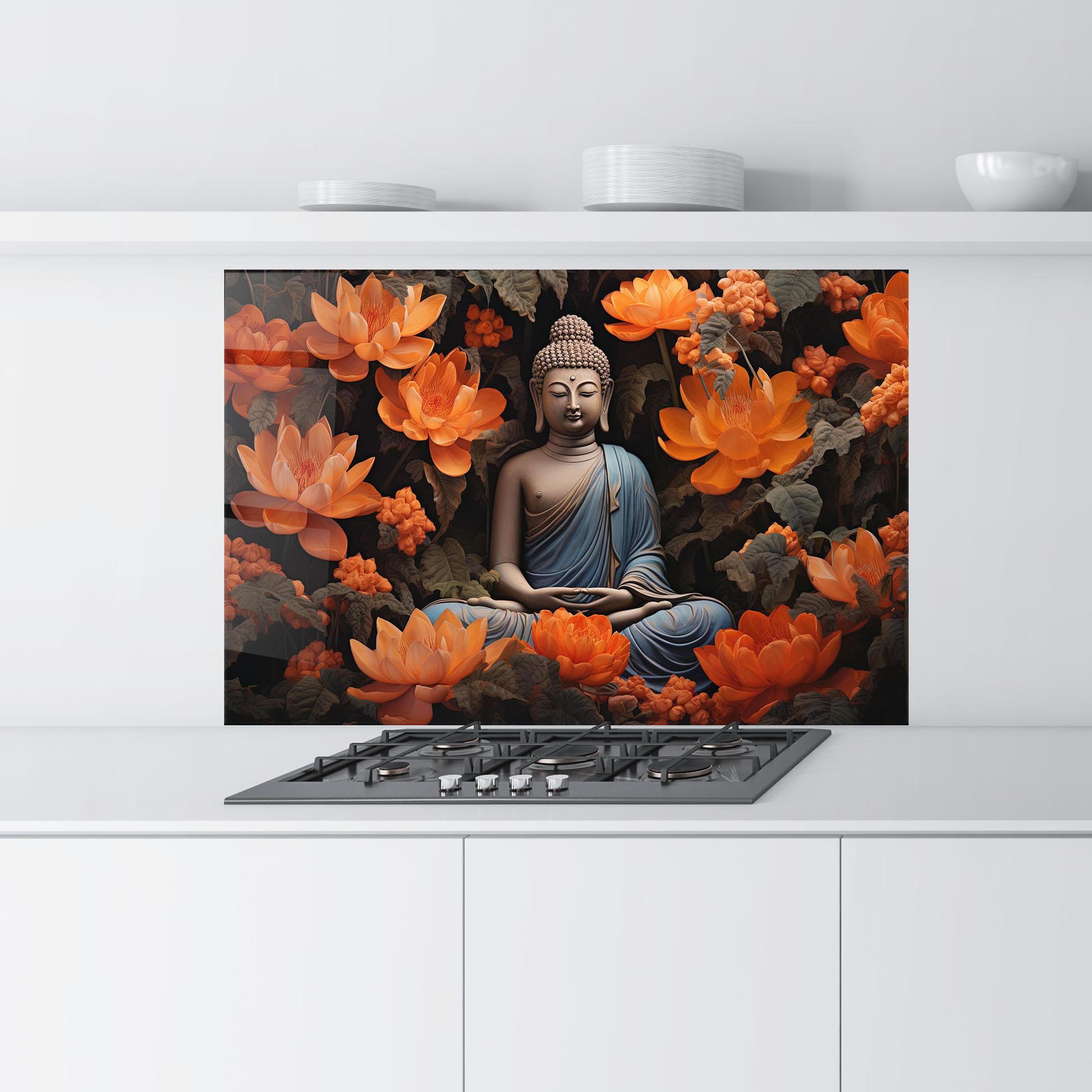 Küchenrückwand Glas Big Flower Buddha mockup 9
