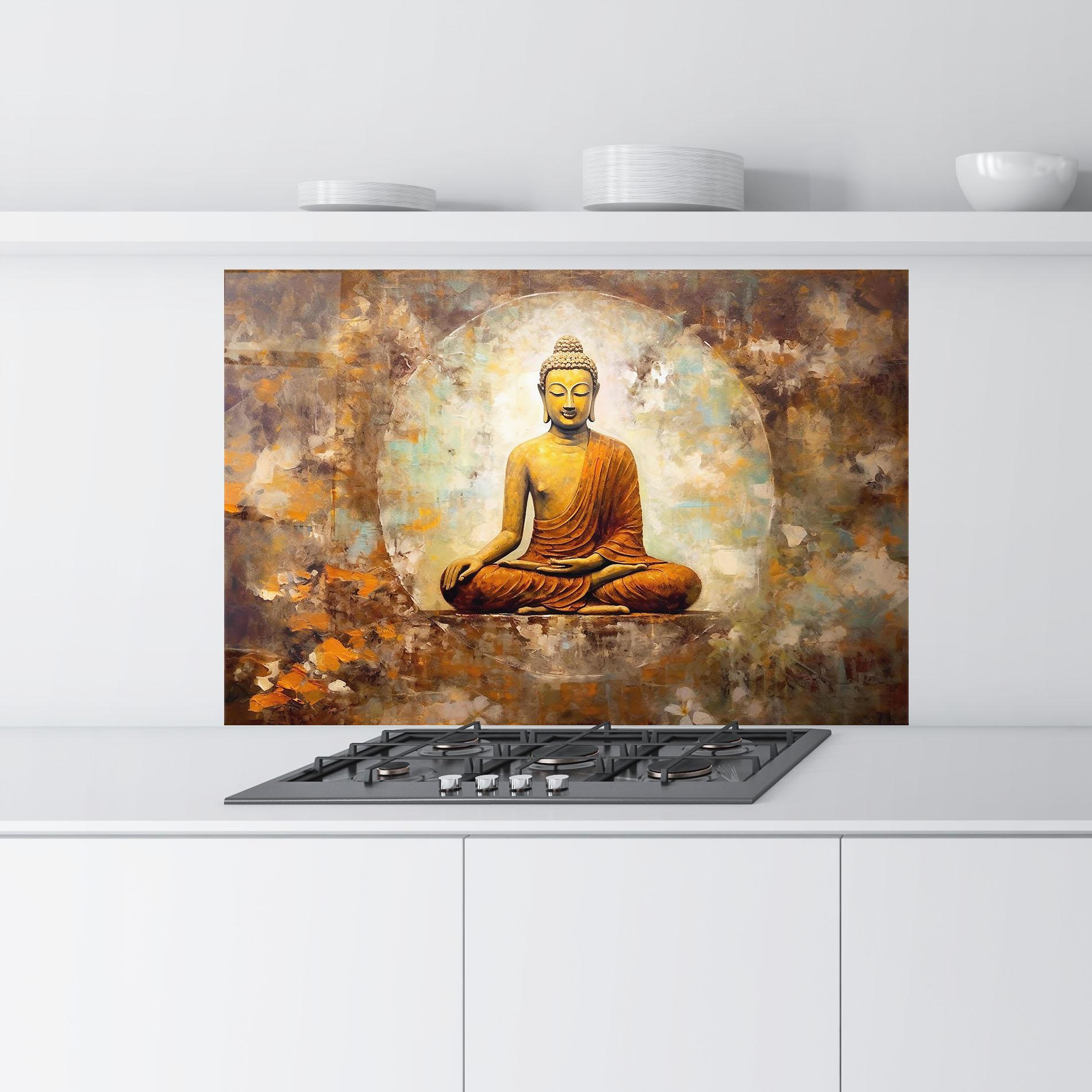 Küchenrückwand Glas Blue Circle Buddha mockup 9
