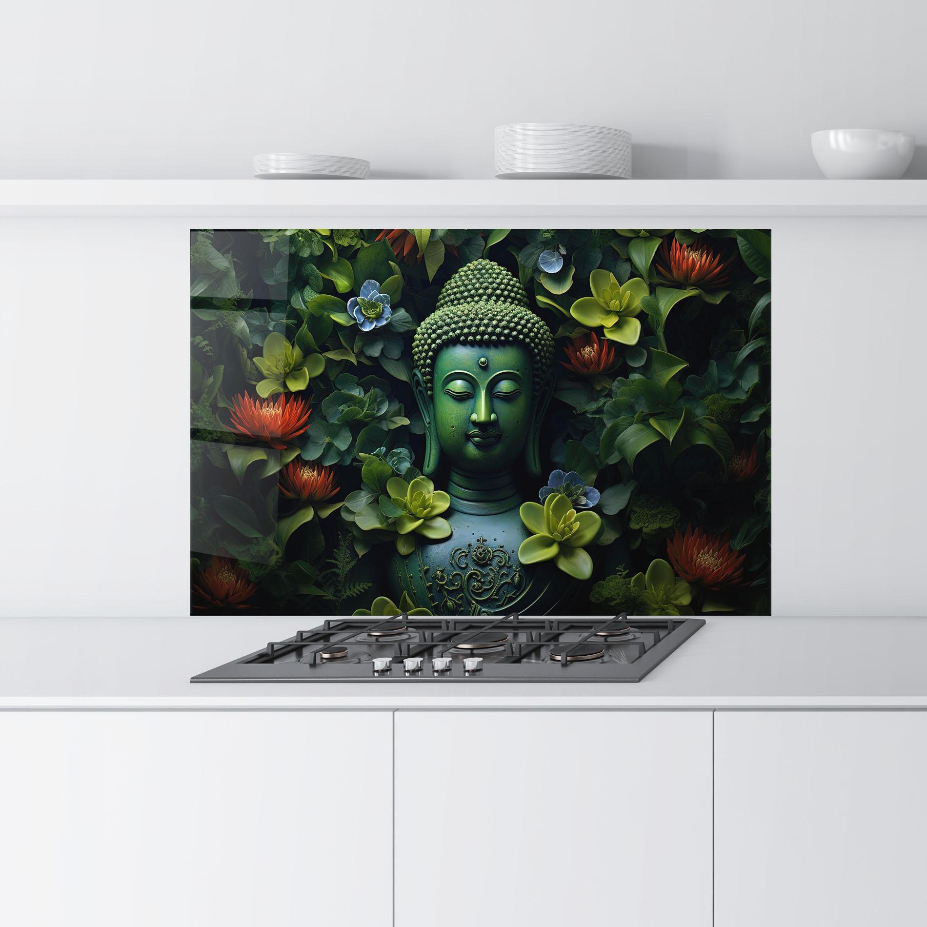 Küchenrückwand Glas Blue Light Buddha mockup 9