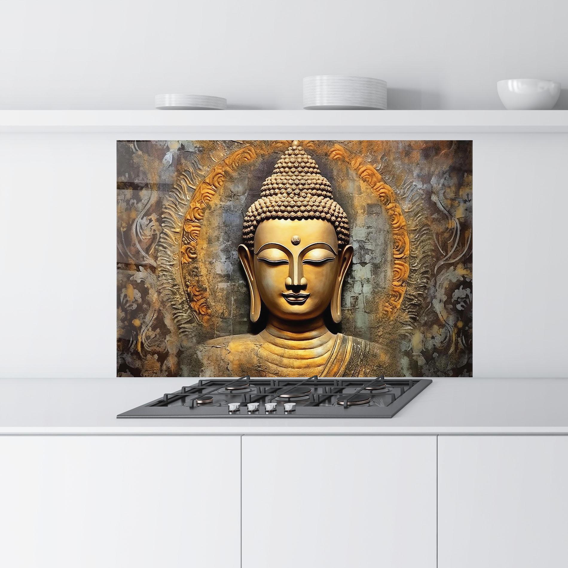 Küchenrückwand Glas Buddha 3d Head mockup 9