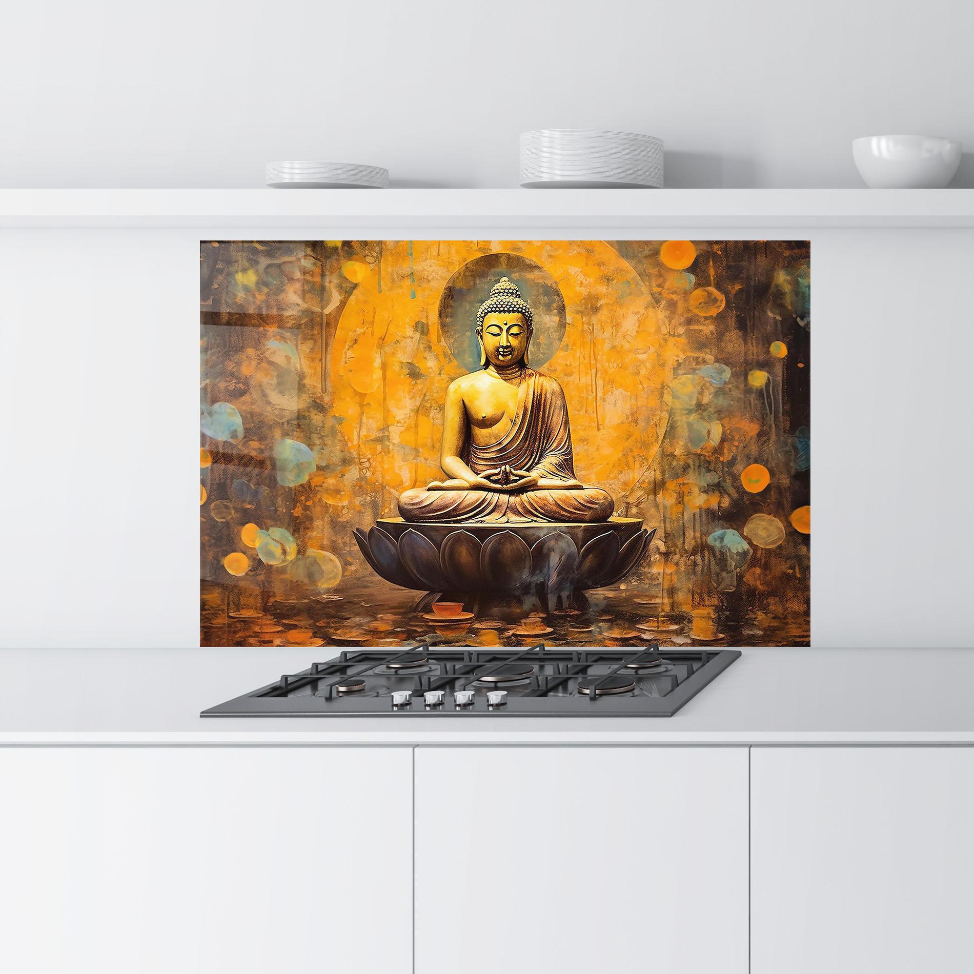 Küchenrückwand Glas Buddha Floating Art mockup 9