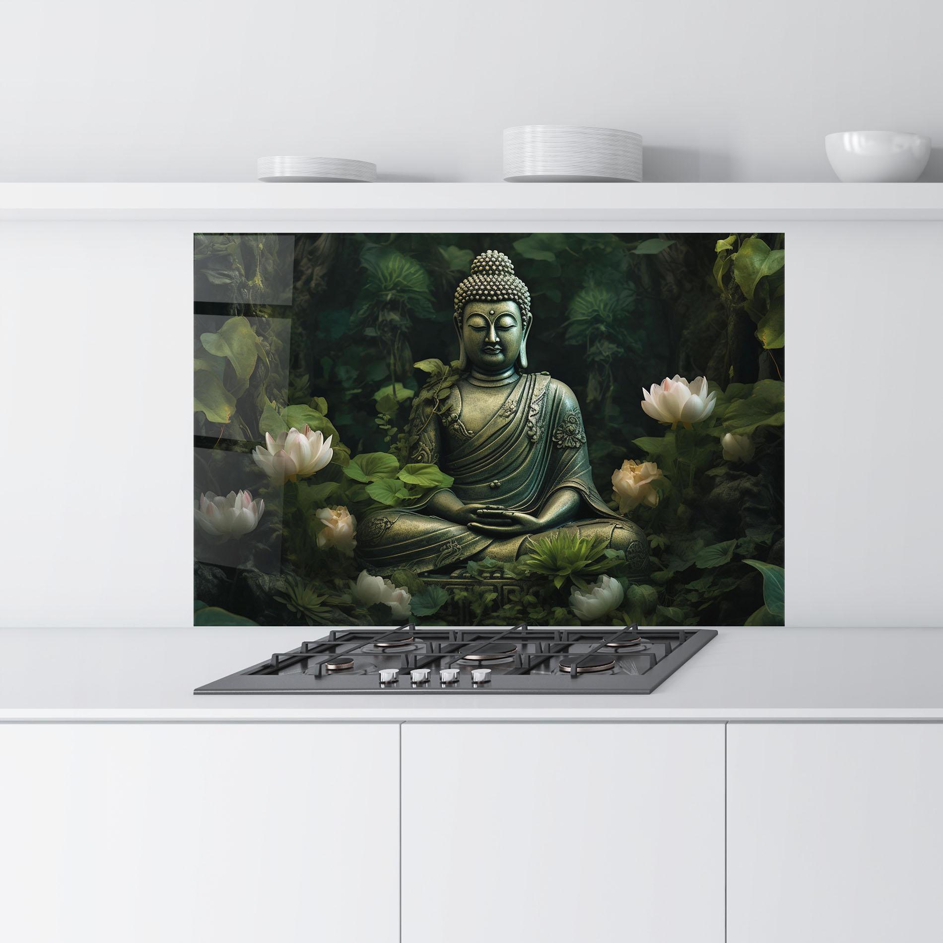 Küchenrückwand Glas Buddha Lotus Flower mockup 9