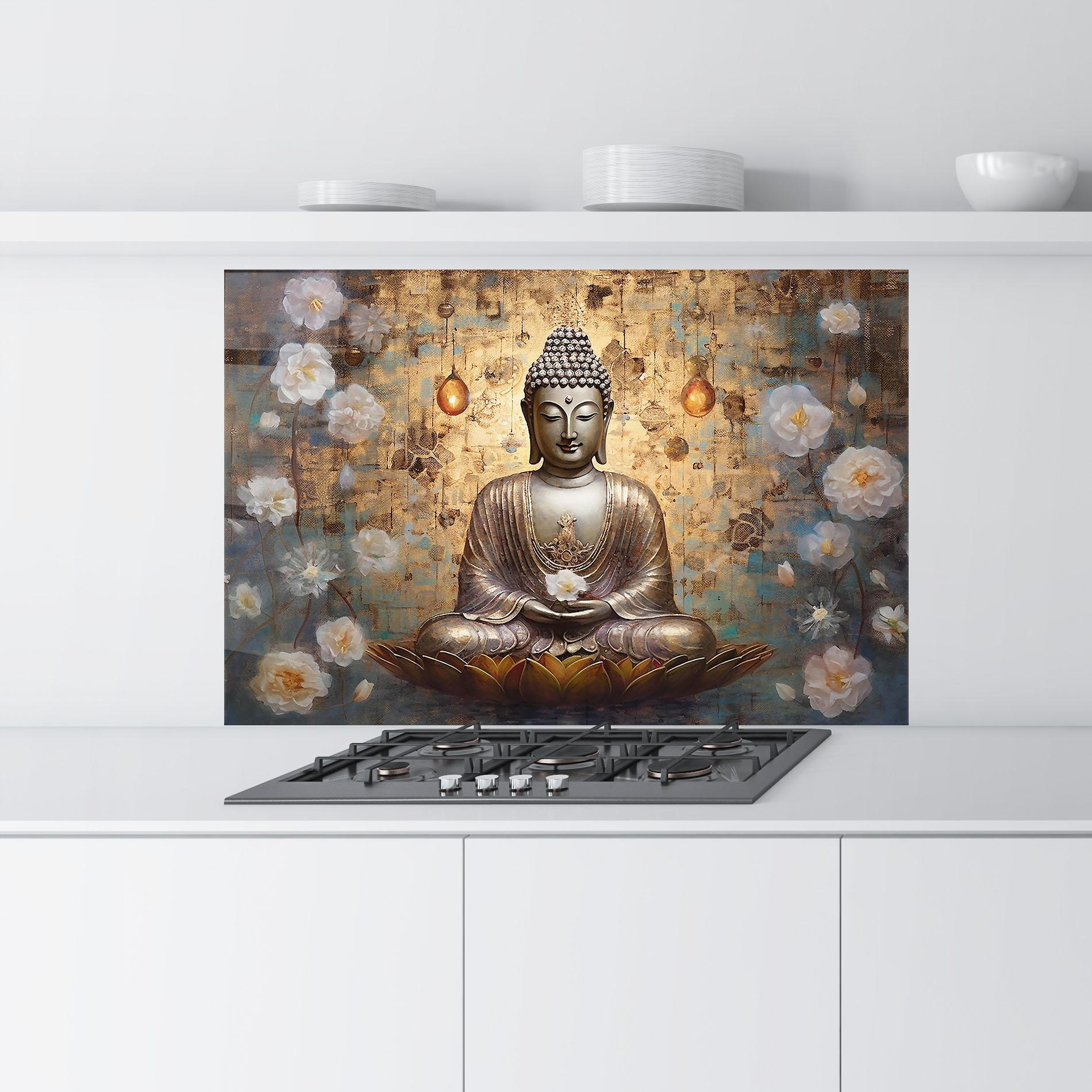 Küchenrückwand Glas Buddha Meditation Art mockup 9