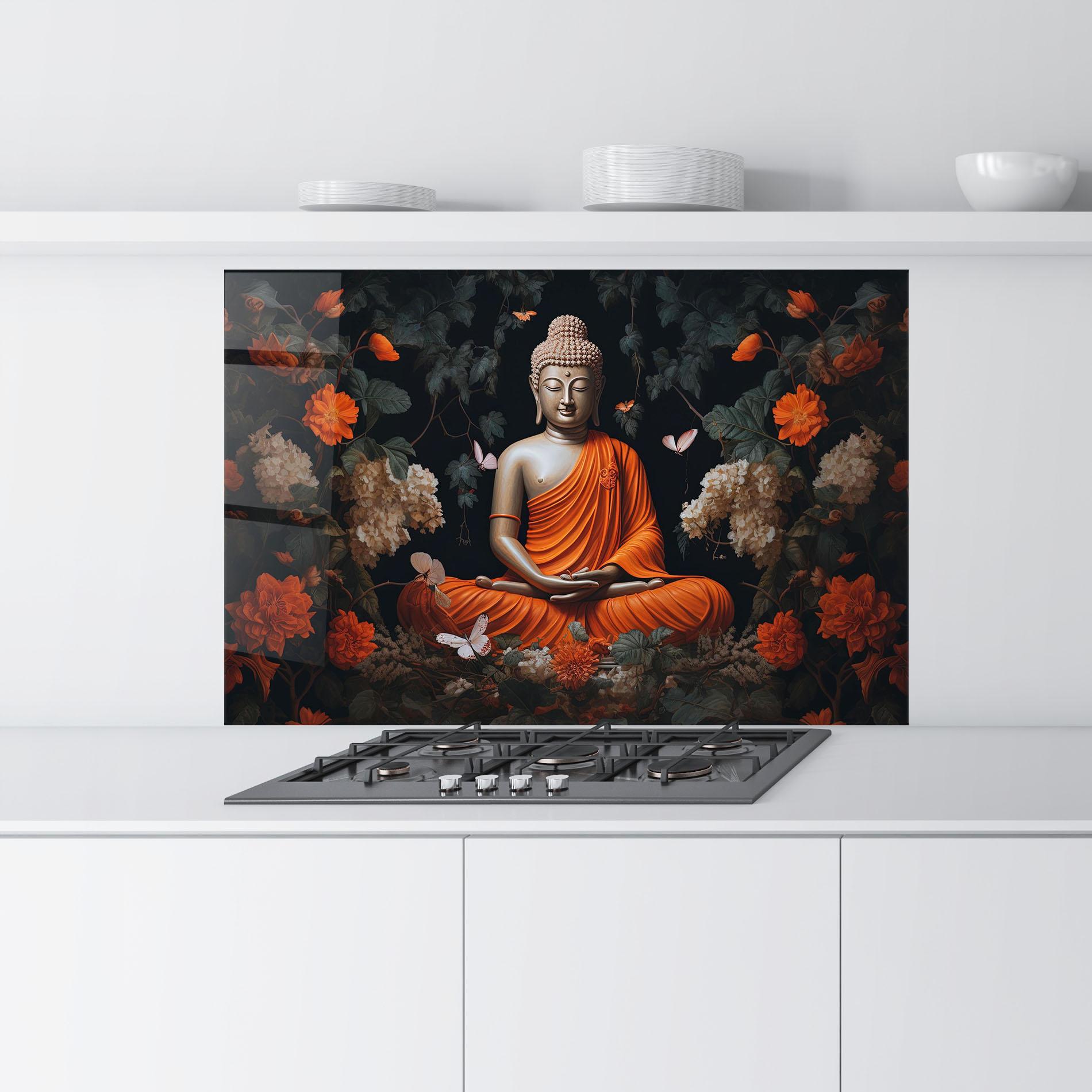 Küchenrückwand Glas Butterfly Buddha mockup 9