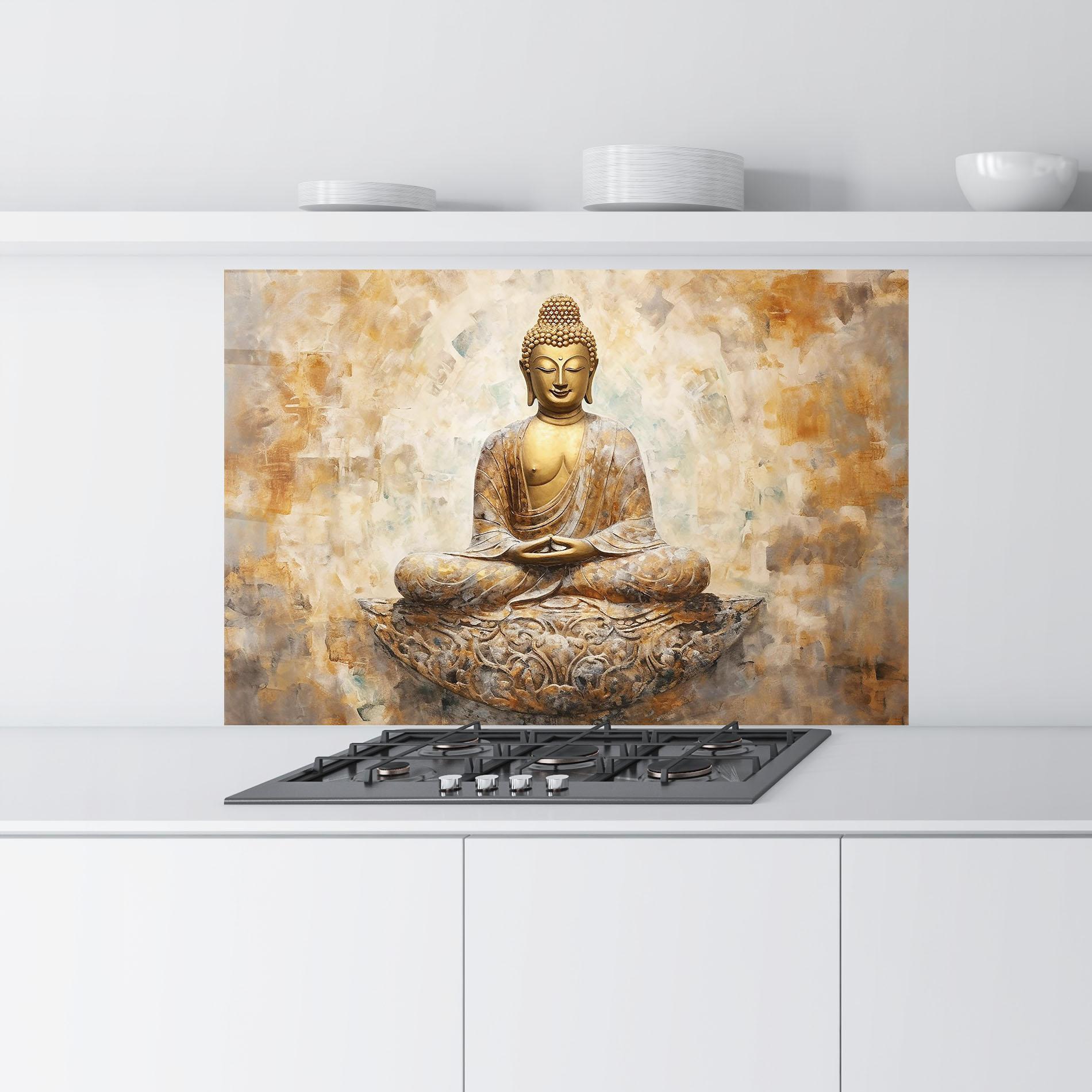 Küchenrückwand Glas Cream Buddha Art mockup 9