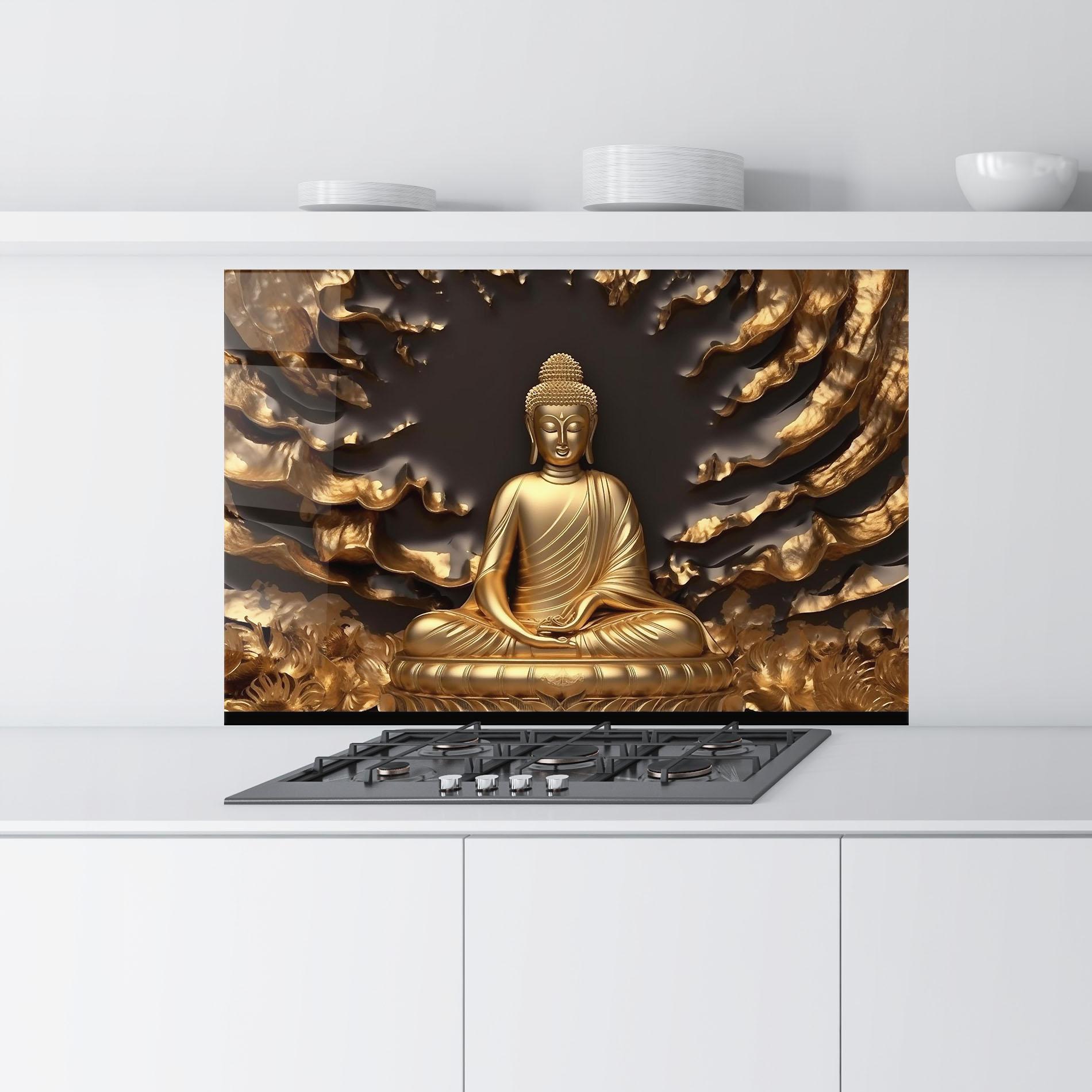 Küchenrückwand Glas Gold 3d Buddha mockup 9