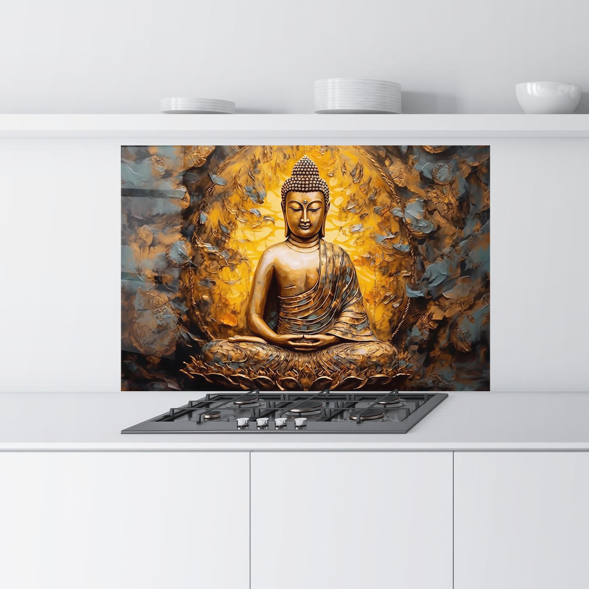 Küchenrückwand Glas Gold Grey Buddha mockup 9