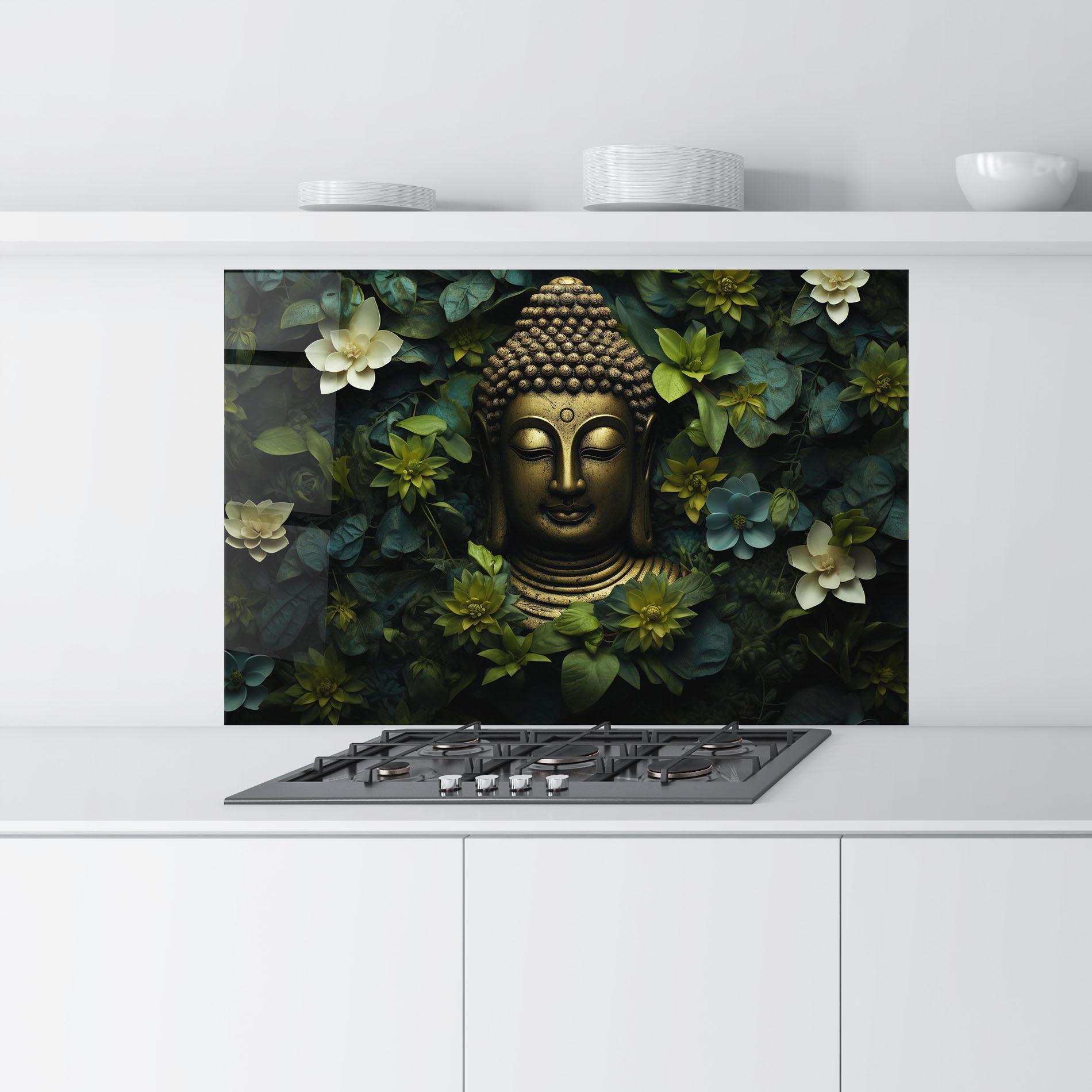 Küchenrückwand Glas Lotus Flower Buddha mockup 9