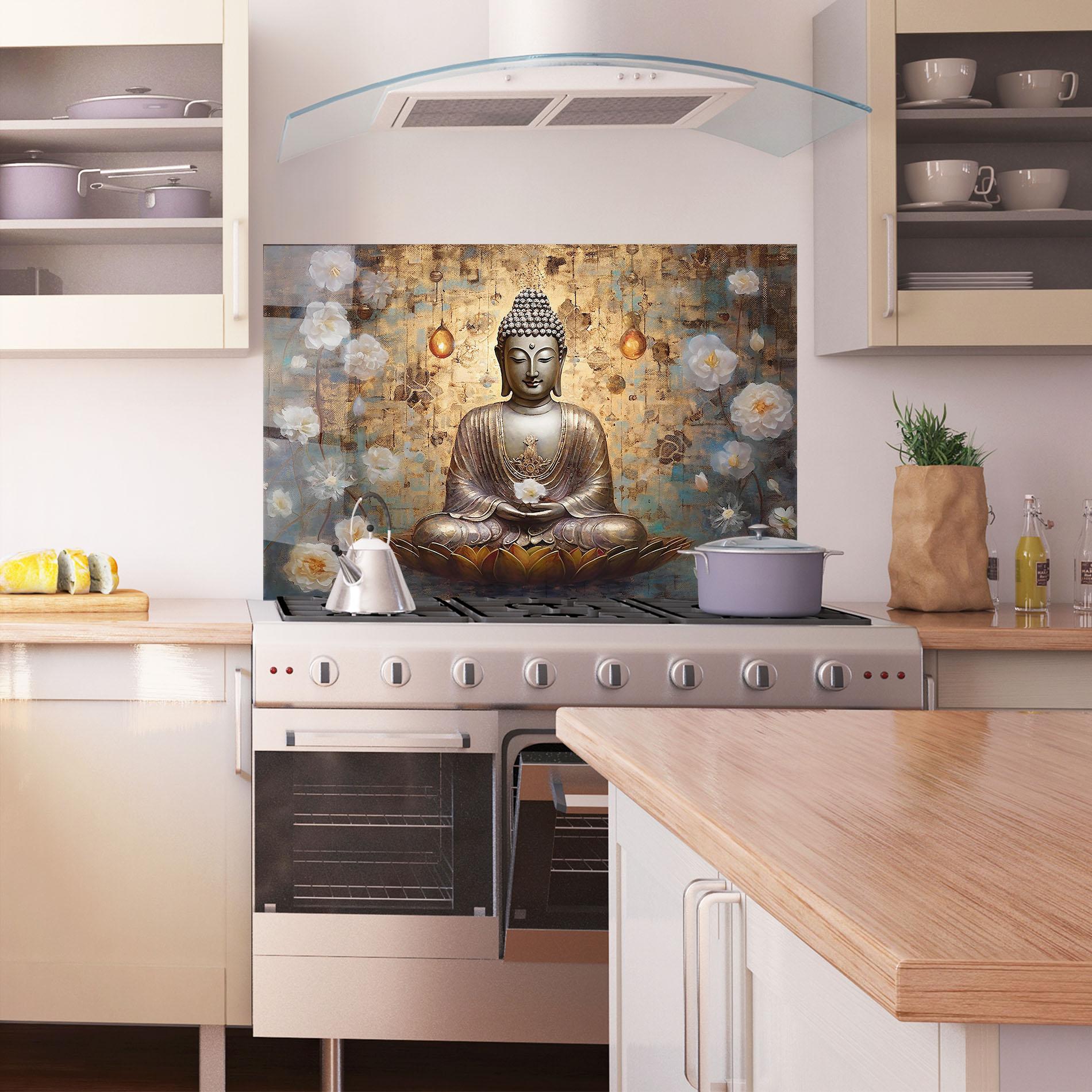 Küchenrückwand Glas Buddha Meditation Art mockup 1