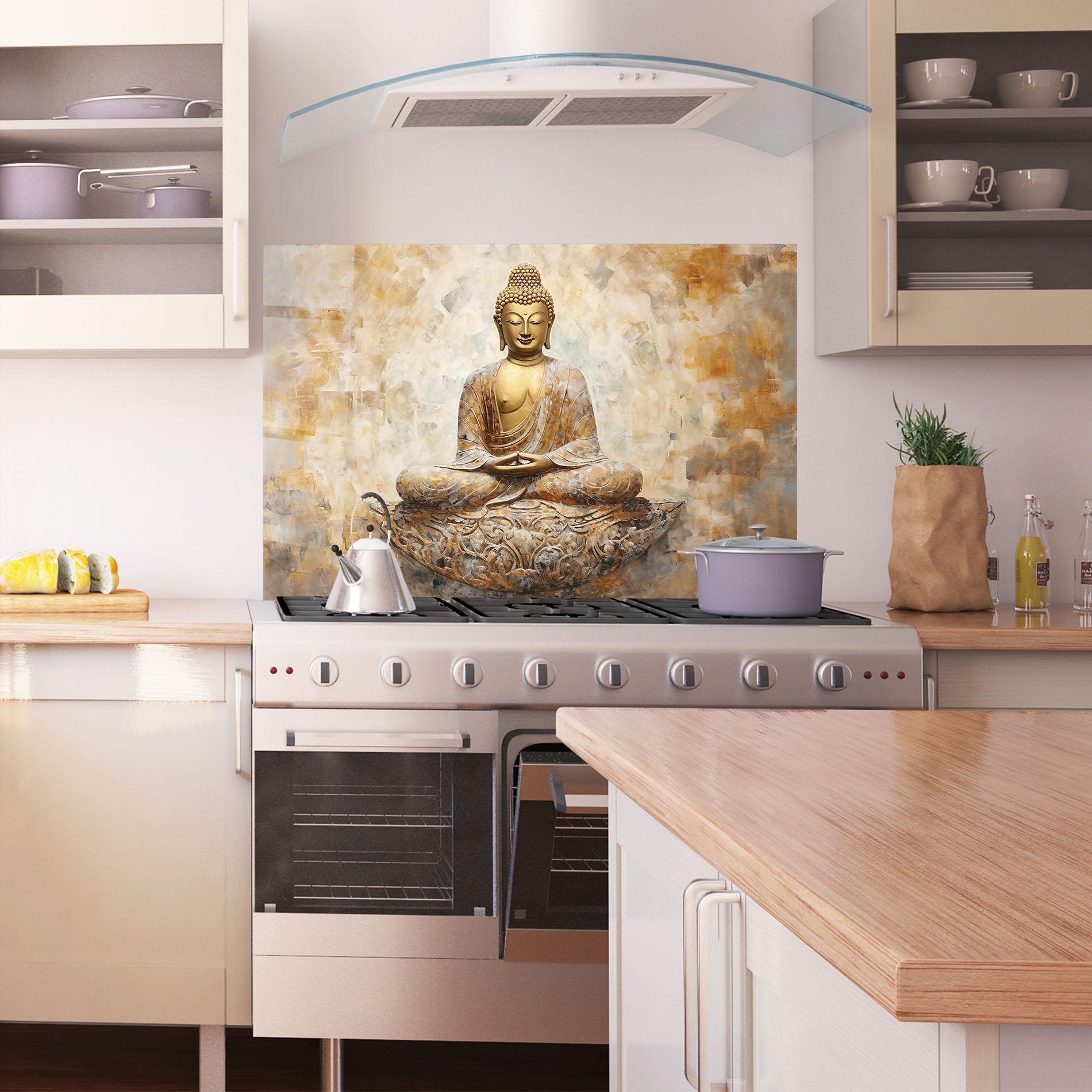 Küchenrückwand Glas Cream Buddha Art mockup 1