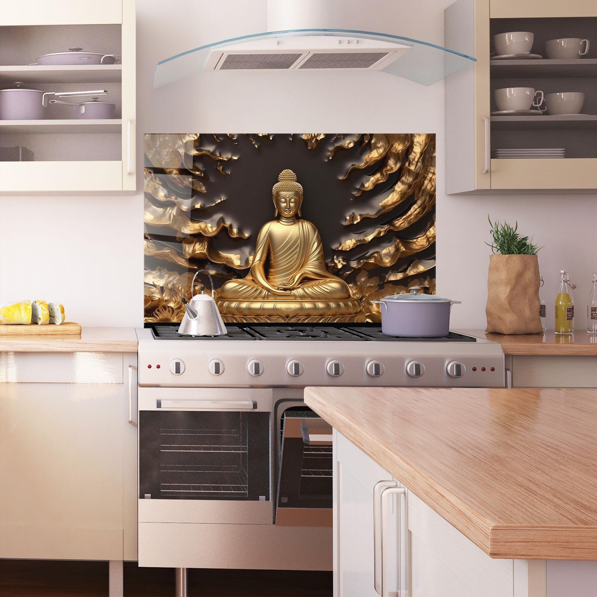Küchenrückwand Glas Gold 3d Buddha mockup 1