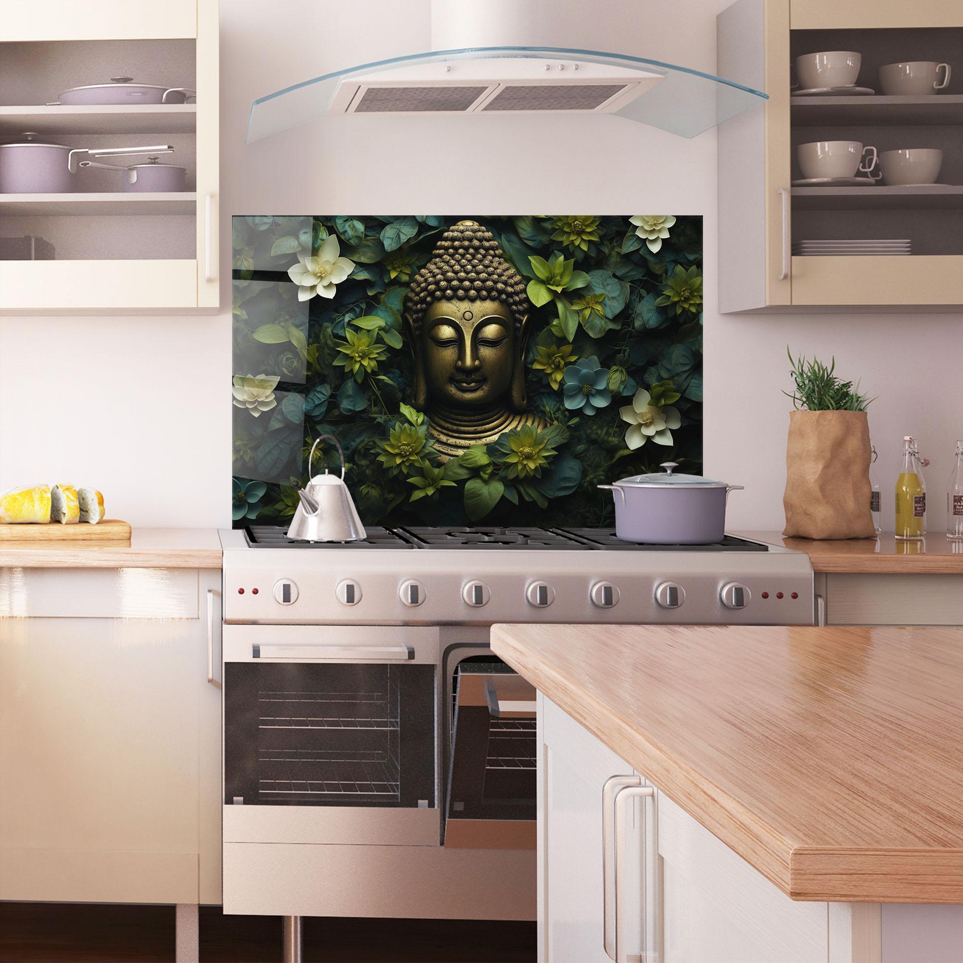 Küchenrückwand Glas Lotus Flower Buddha mockup 1