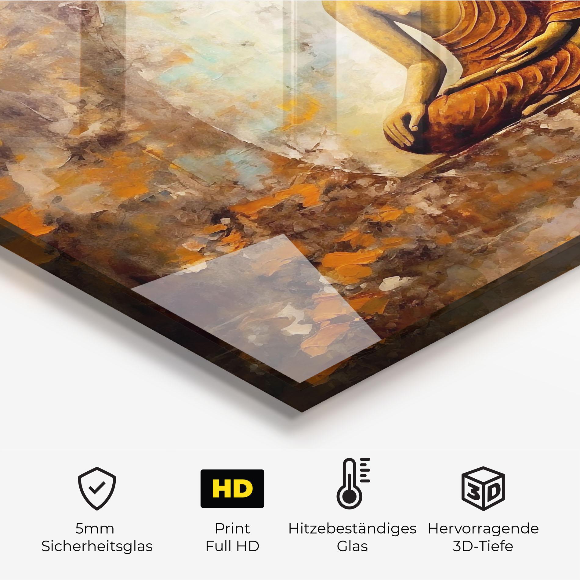 Küchenrückwand Glas Blue Circle Buddha mockup 2