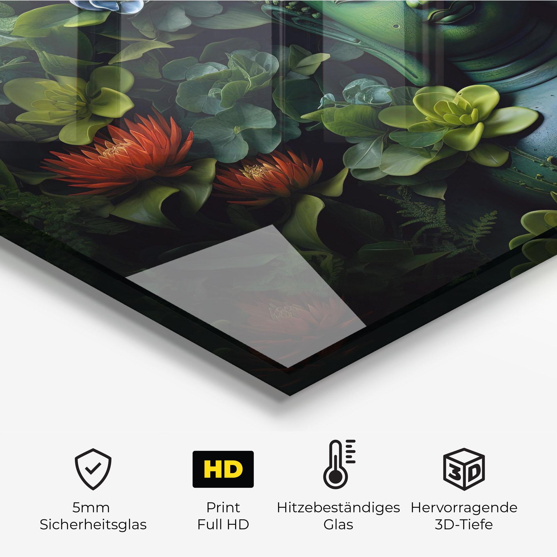 Küchenrückwand Glas Blue Light Buddha mockup 2