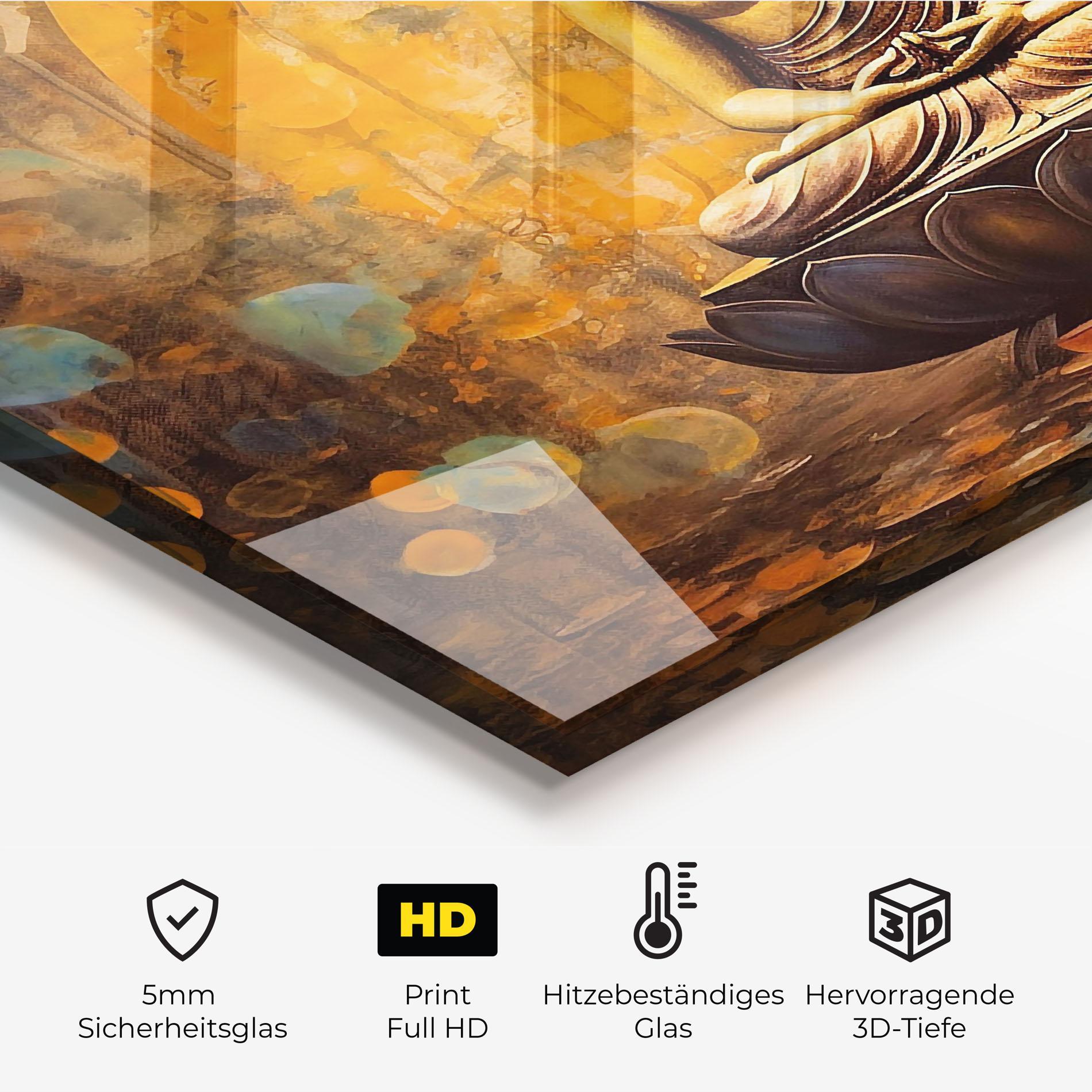 Küchenrückwand Glas Buddha Floating Art mockup 2