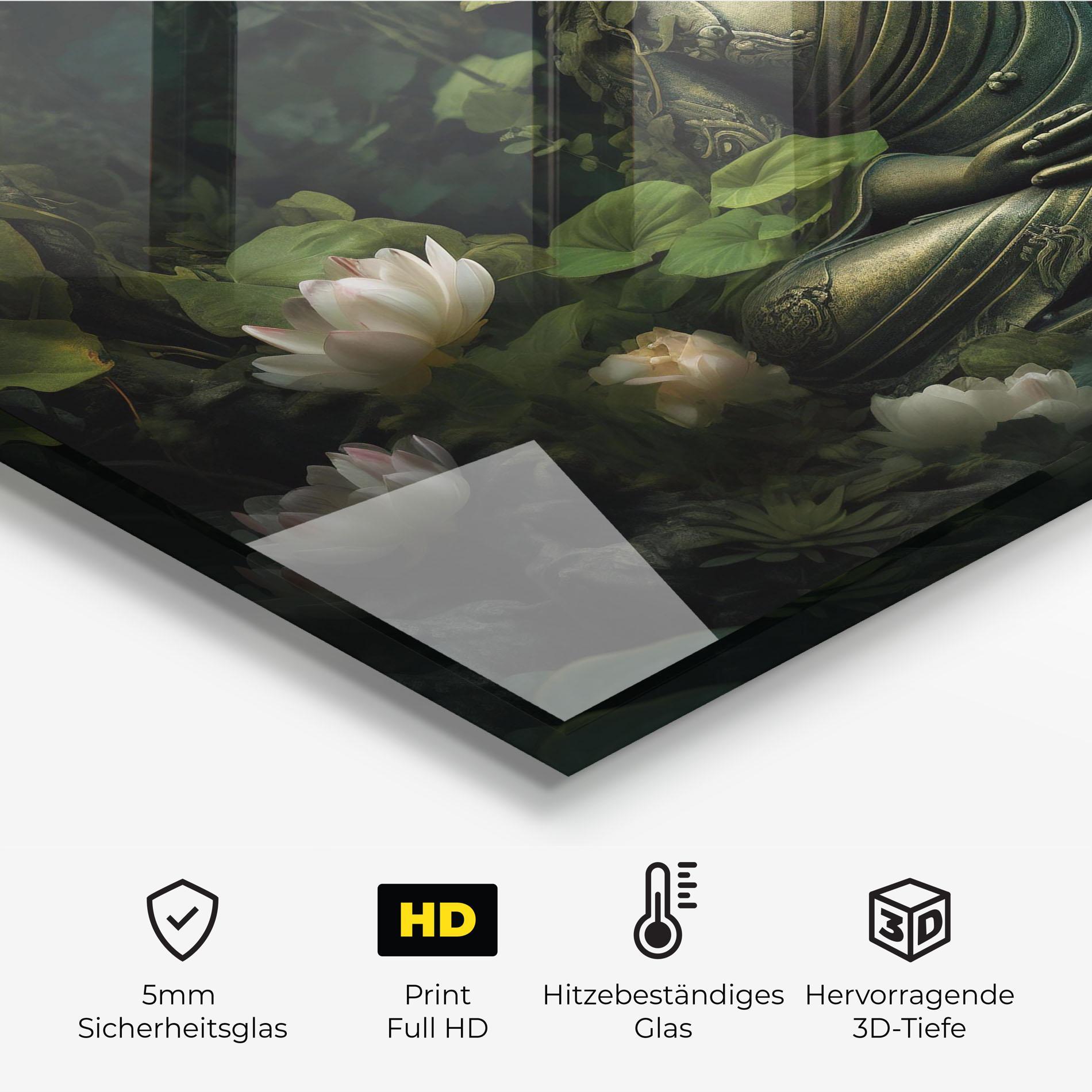 Küchenrückwand Glas Buddha Lotus Flower mockup 2