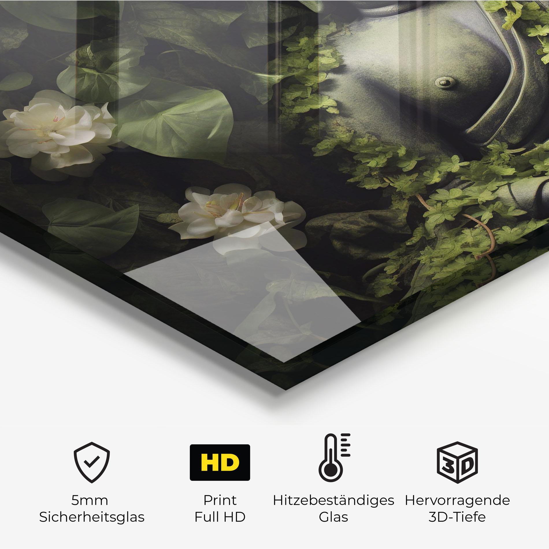 Küchenrückwand Glas Buddha Lotus Statue mockup 2