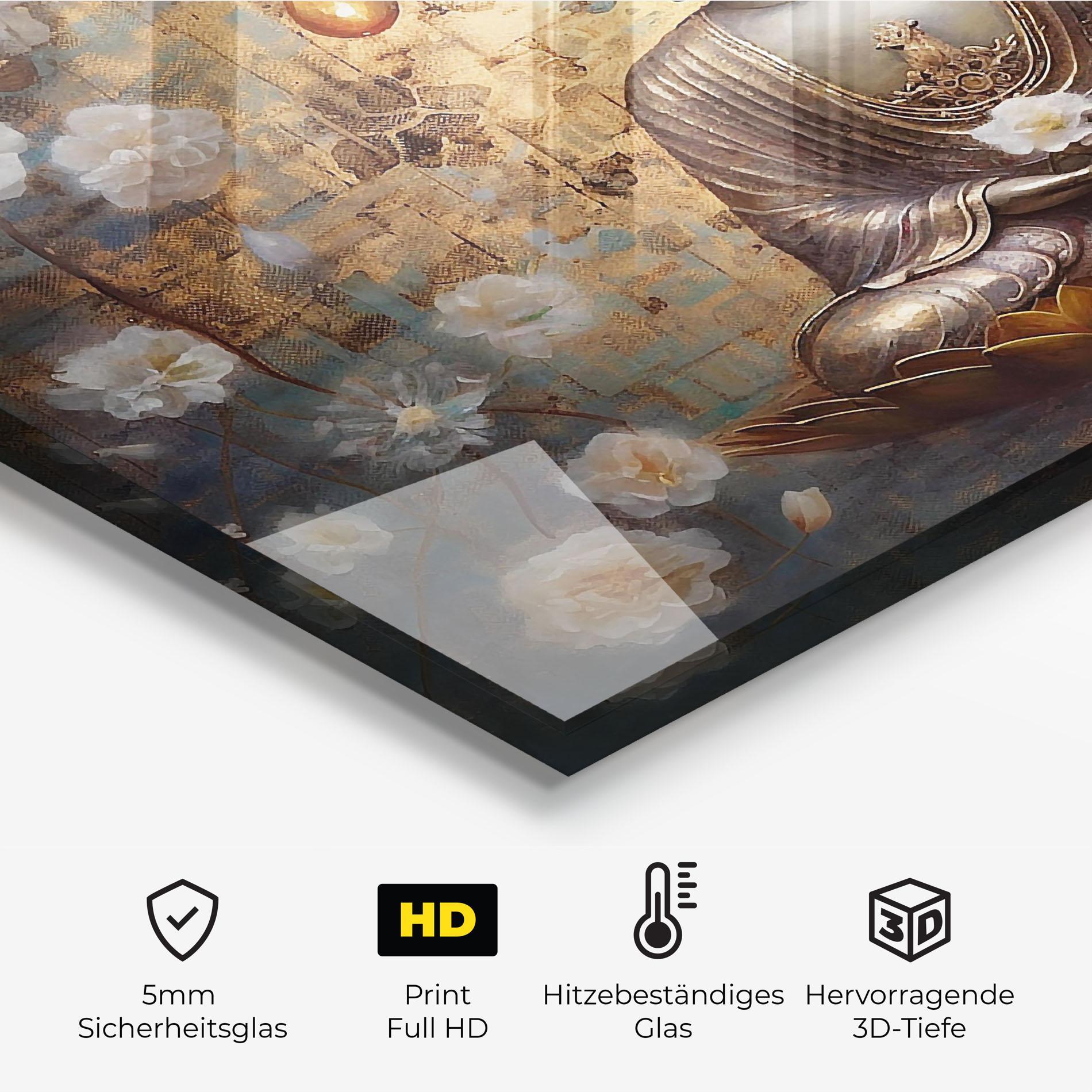 Küchenrückwand Glas Buddha Meditation Art mockup 2