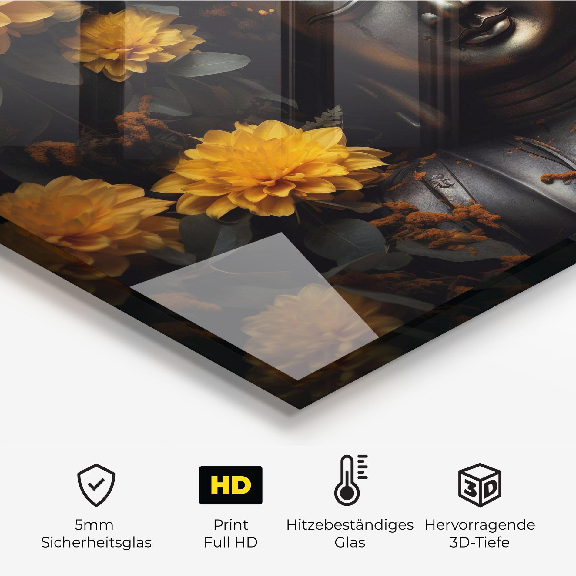 Küchenrückwand Glas Buddha Peace Statue mockup 2