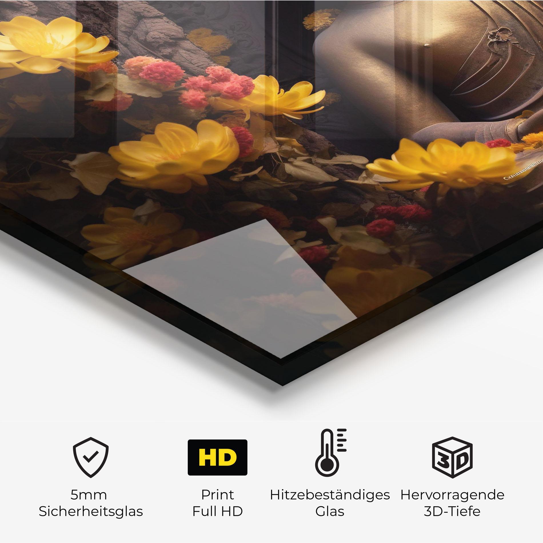 Küchenrückwand Glas Buddha Yellow Red mockup 2