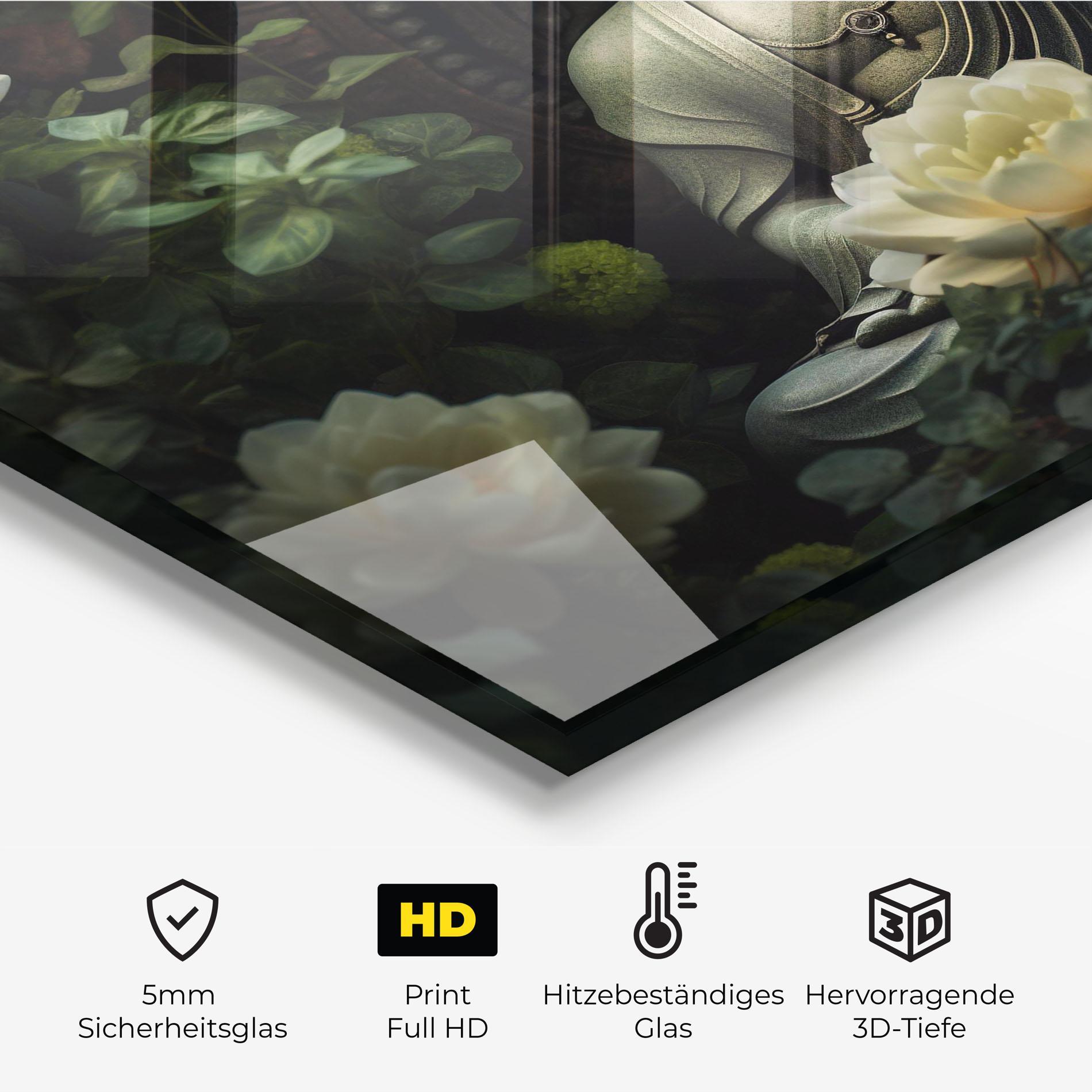 Küchenrückwand Glas Cream Flower Buddha mockup 2
