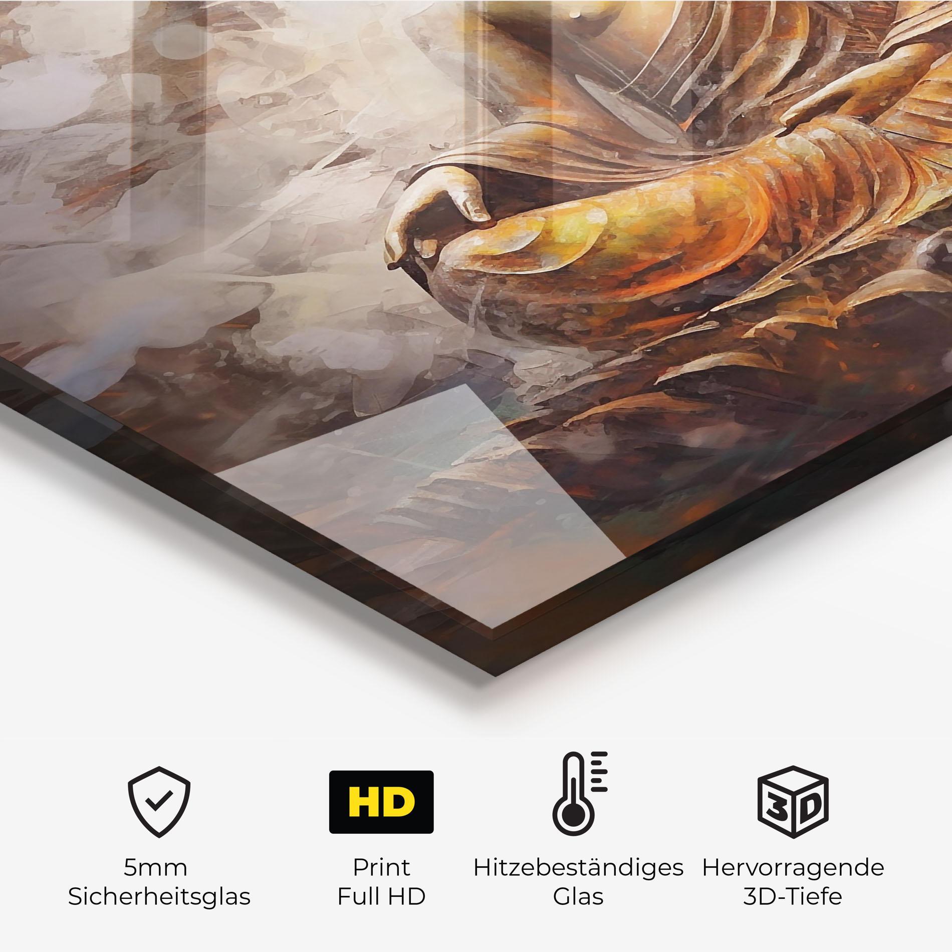 Küchenrückwand Glas Cream Orange Buddha mockup 2