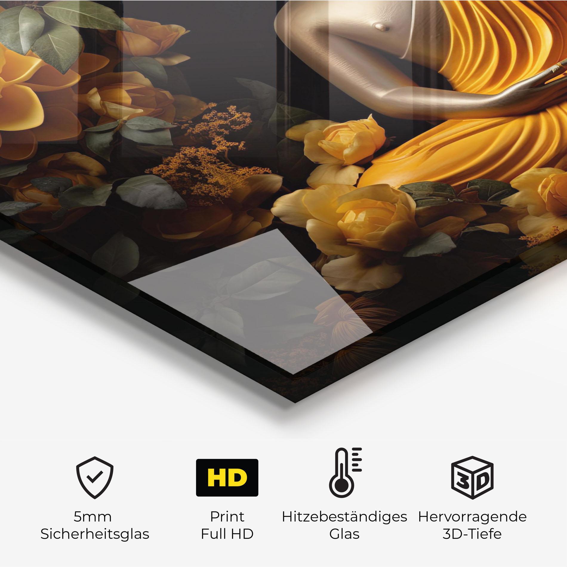Küchenrückwand Glas Gold Buddha Flower mockup 2
