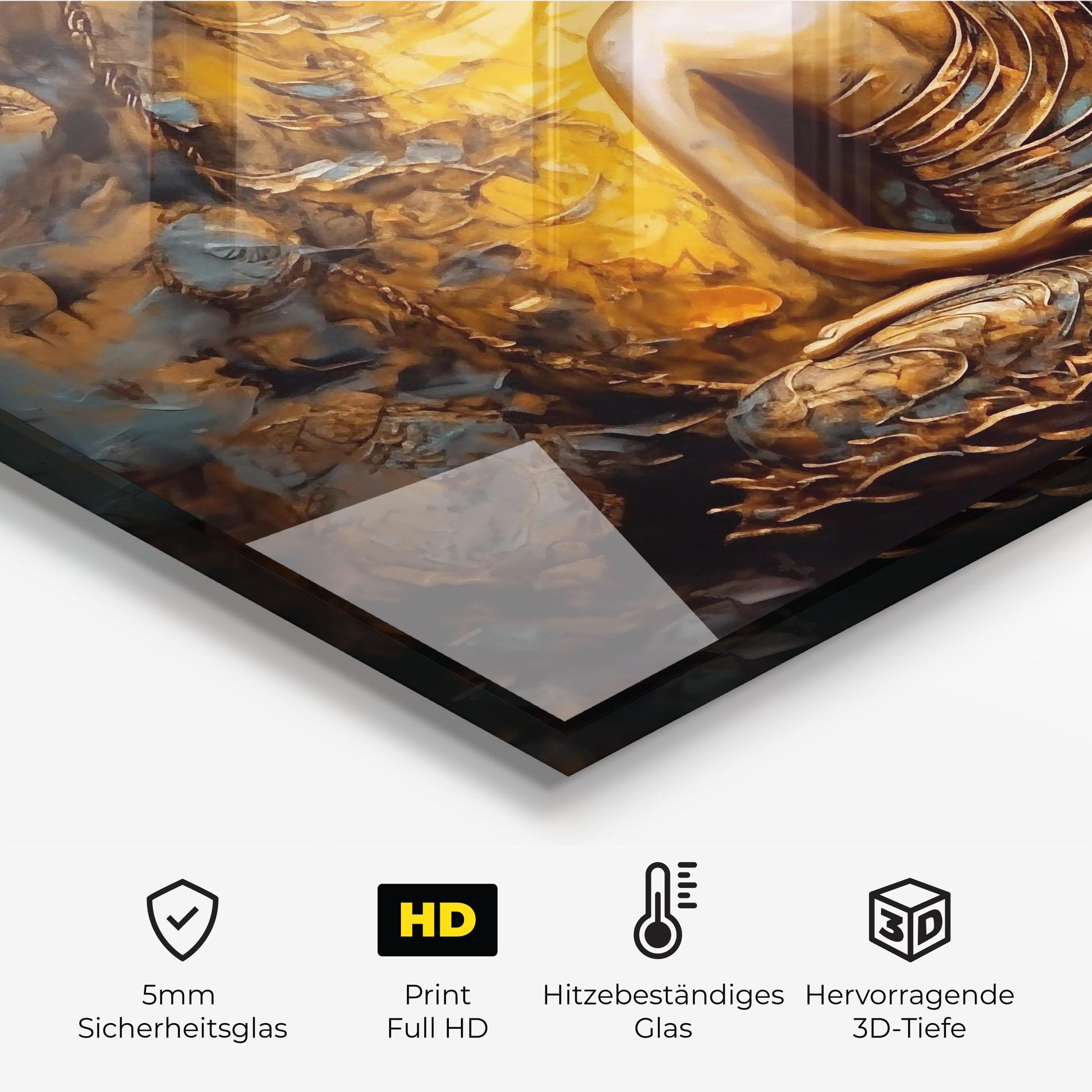 Küchenrückwand Glas Gold Grey Buddha mockup 2