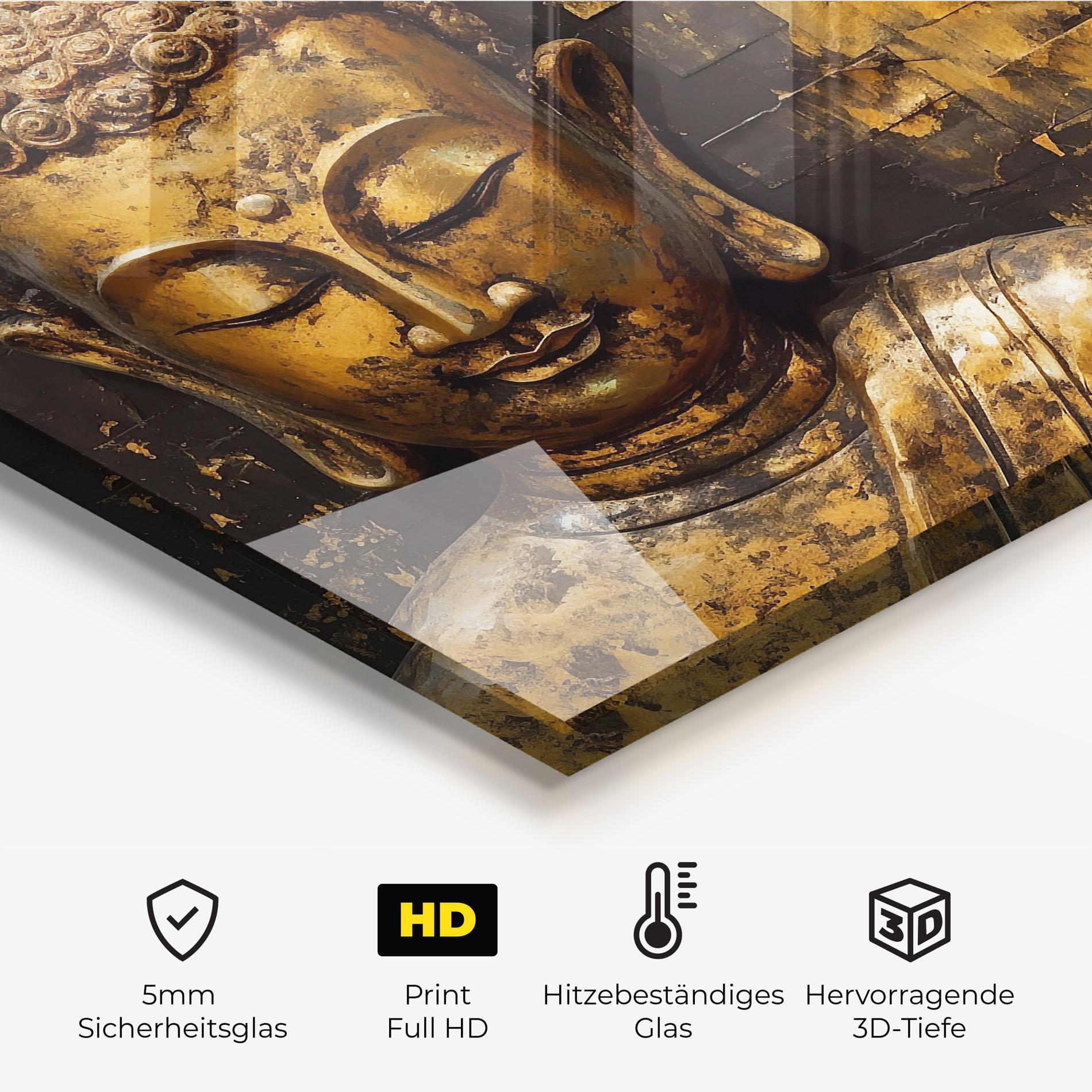 Küchenrückwand Glas Gold Paint Buddha mockup 2