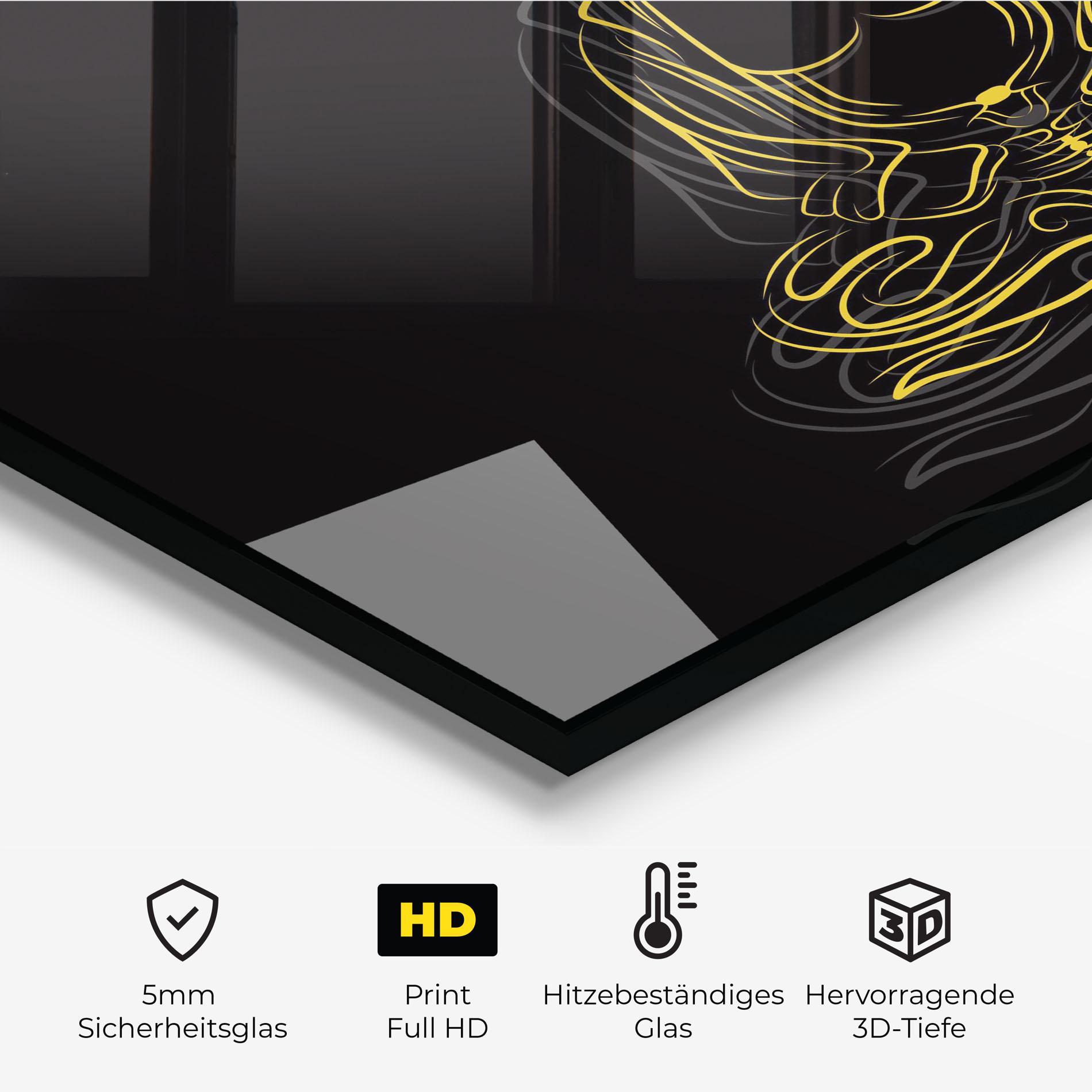 Küchenrückwand Glas Grey Yellow Buddha mockup 2