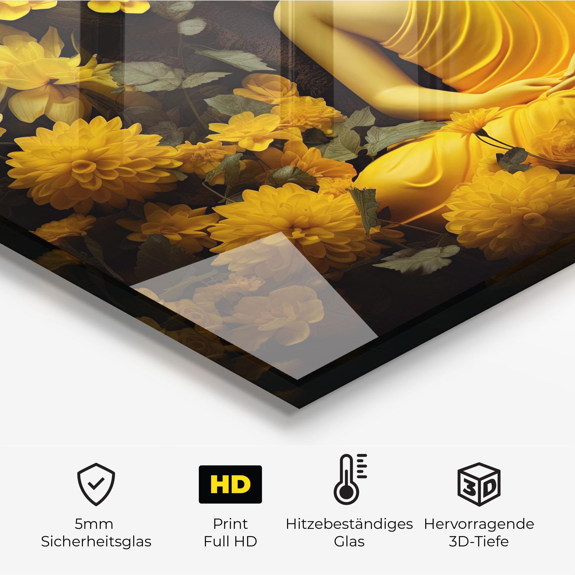Küchenrückwand Glas Light Yellow Buddha mockup 2
