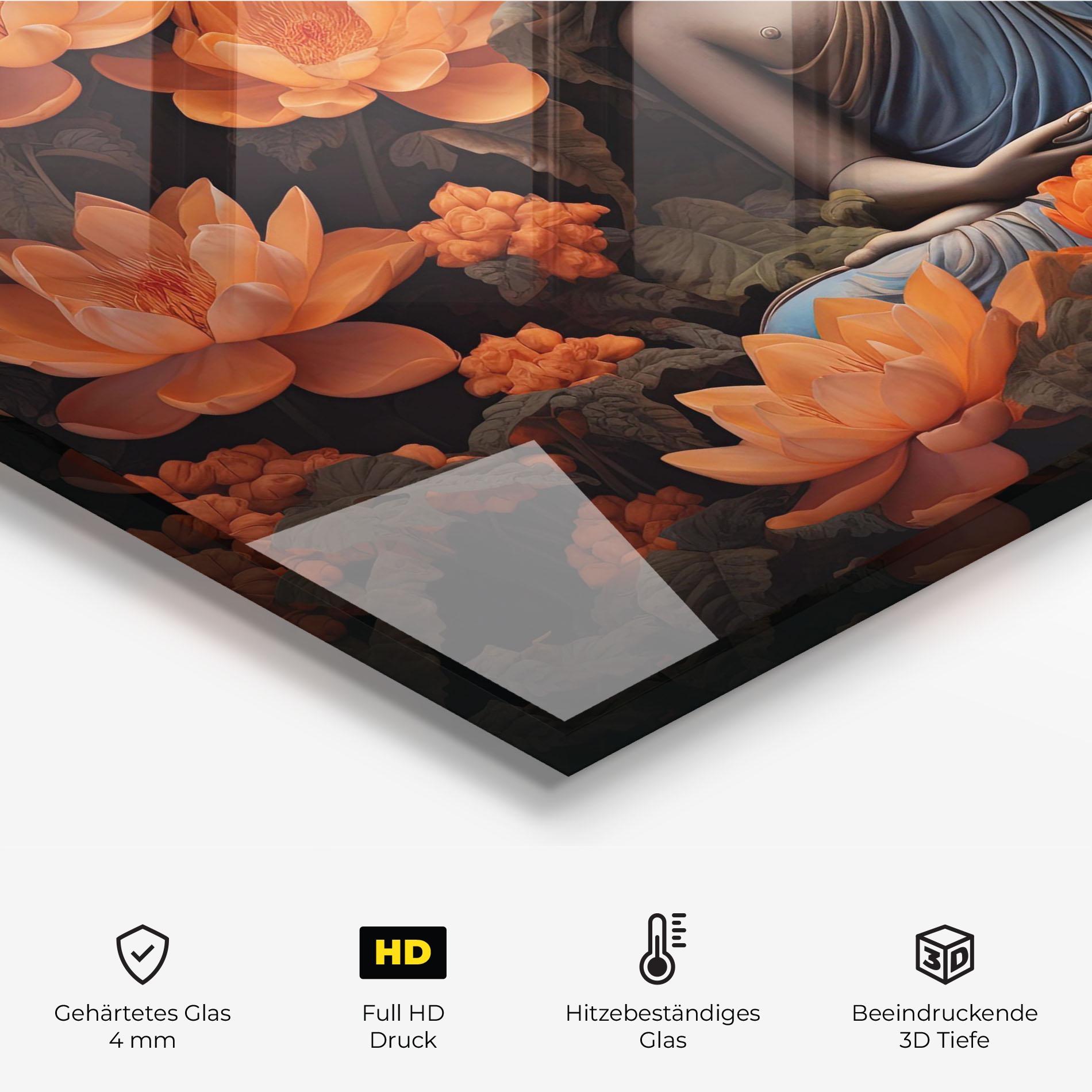 Küchenrückwand Glas Big Flower Buddha mockup 2