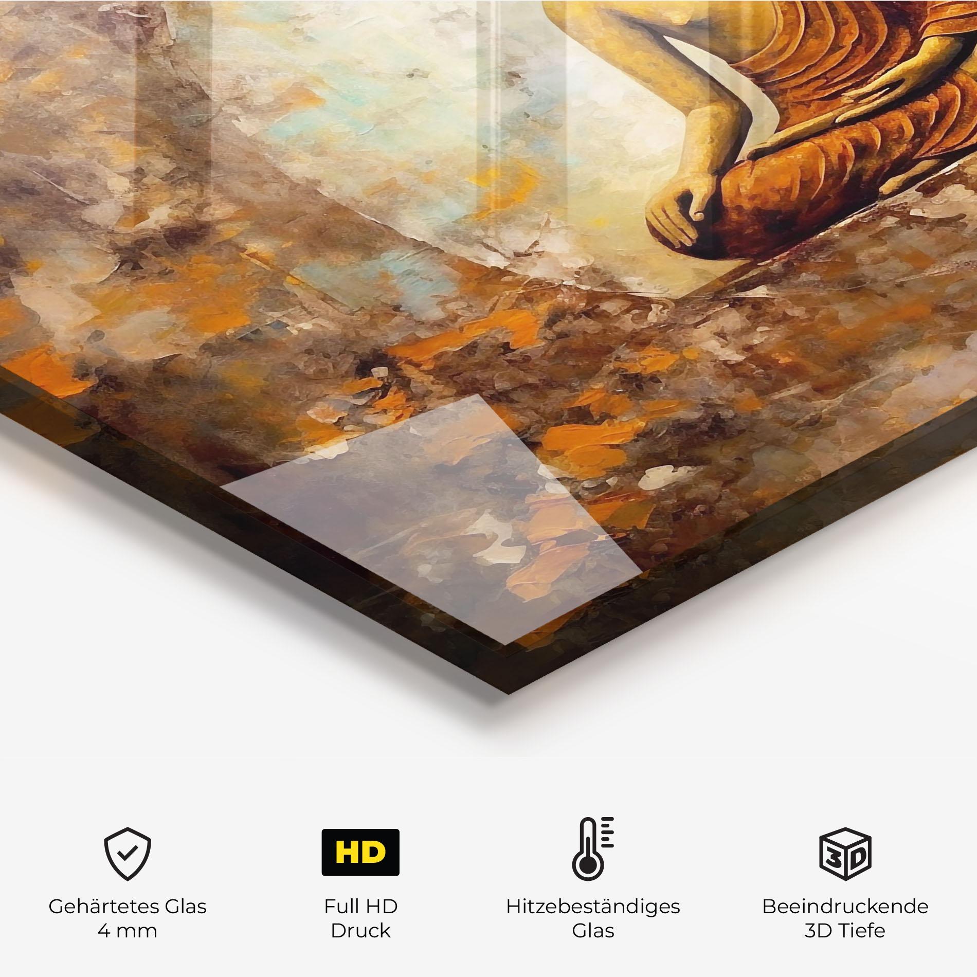 Küchenrückwand Glas Blue Circle Buddha mockup 2