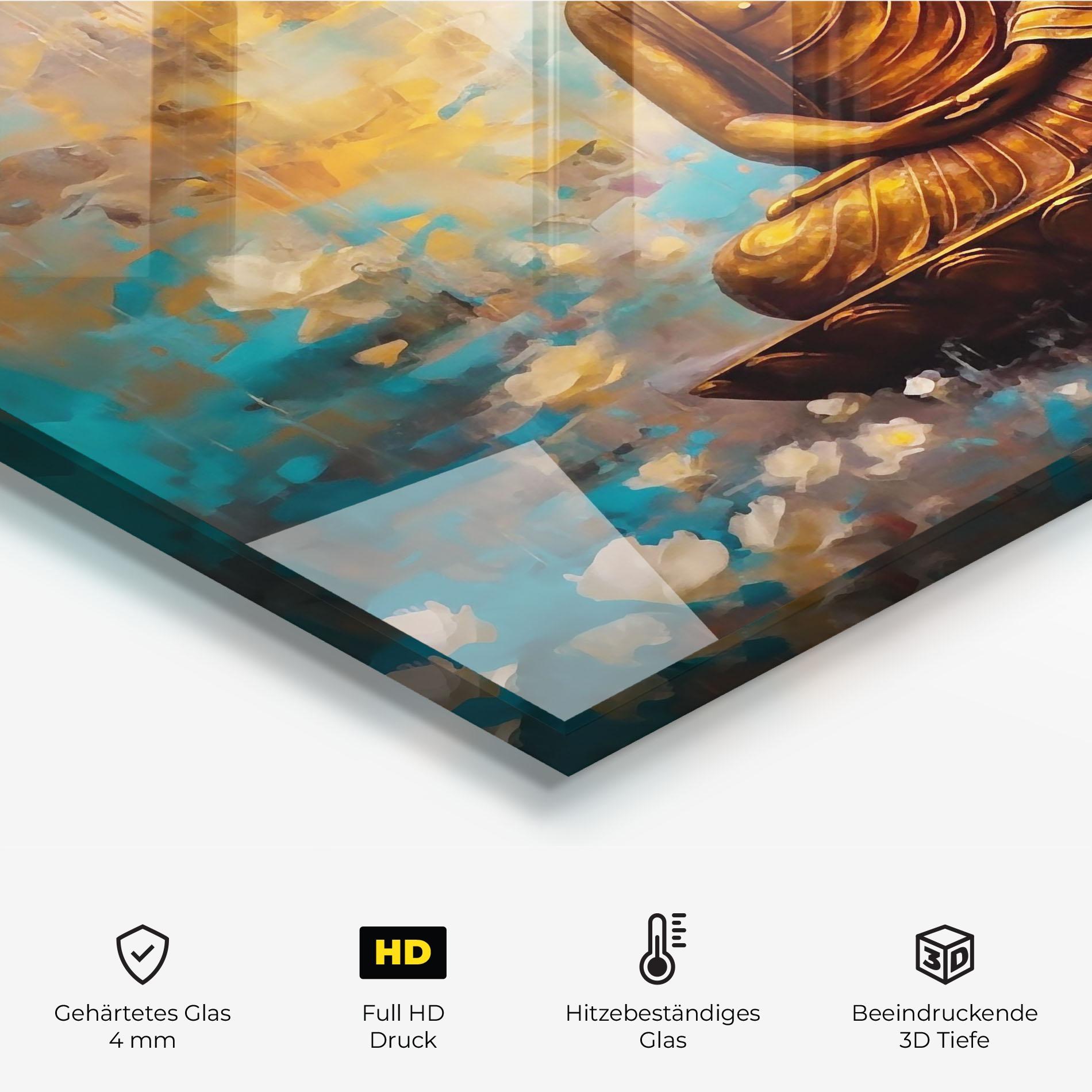 Küchenrückwand Glas Blue Gold Buddha mockup 2