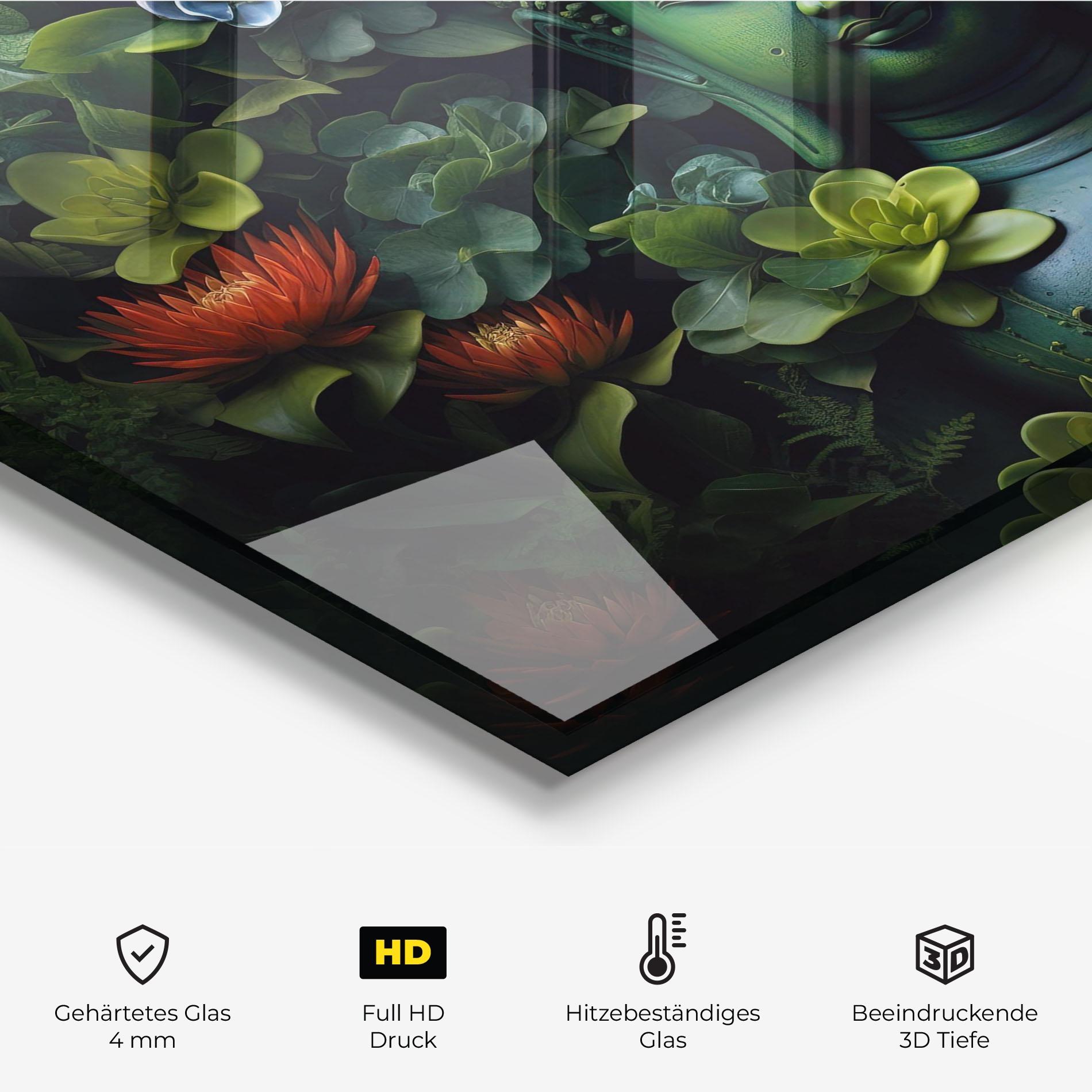 Küchenrückwand Glas Blue Light Buddha mockup 2