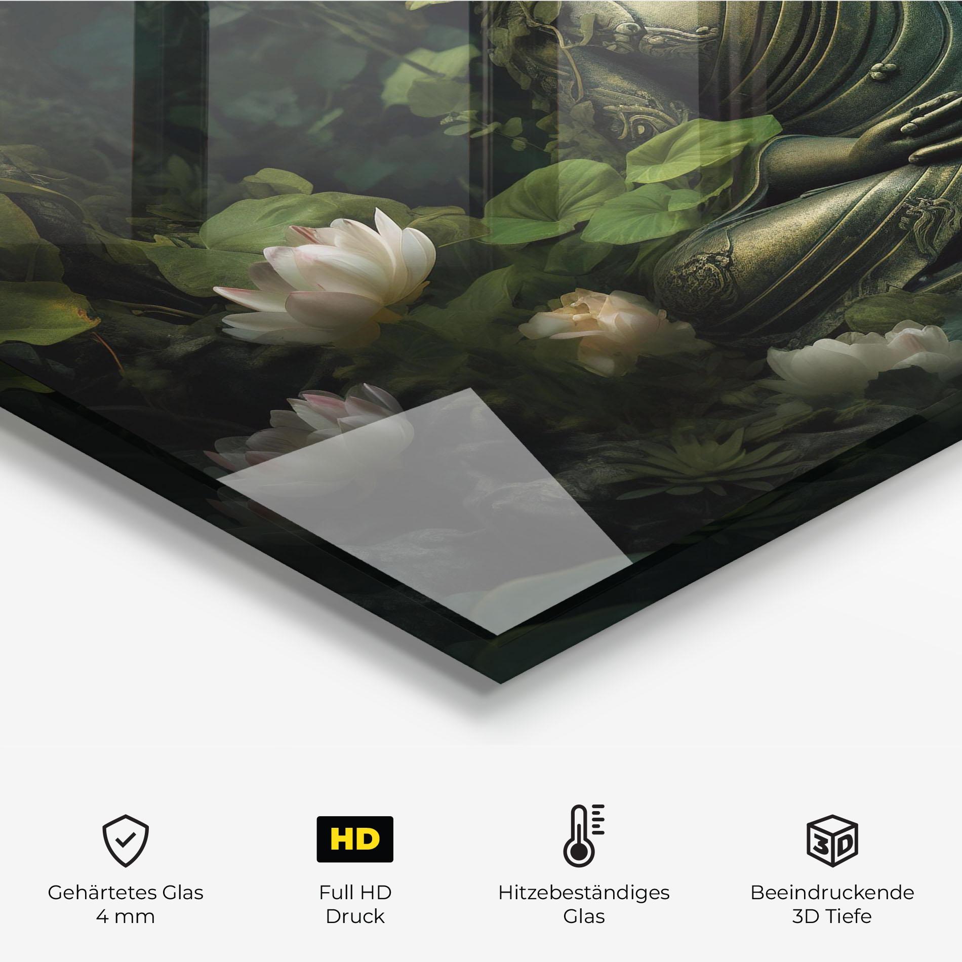 Küchenrückwand Glas Buddha Lotus Flower mockup 2