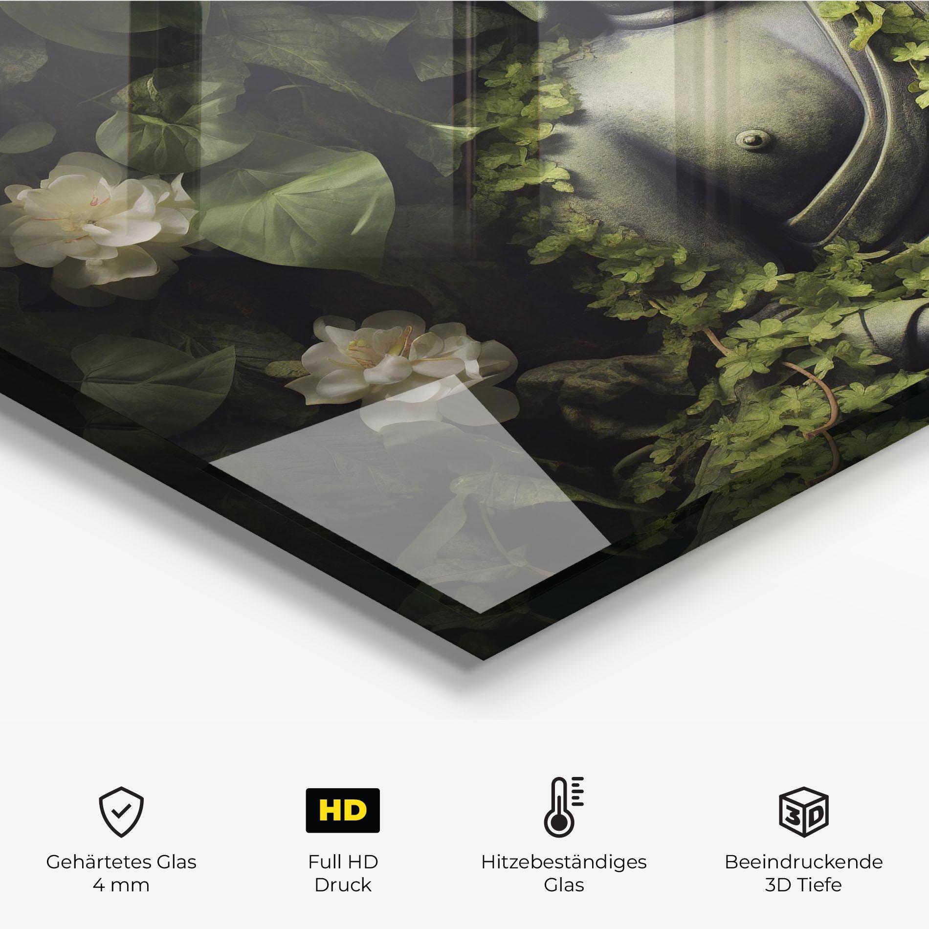 Küchenrückwand Glas Buddha Lotus Statue mockup 2