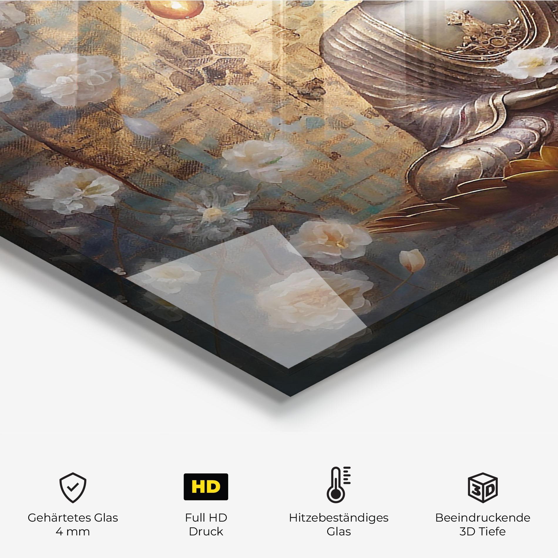 Küchenrückwand Glas Buddha Meditation Art mockup 2